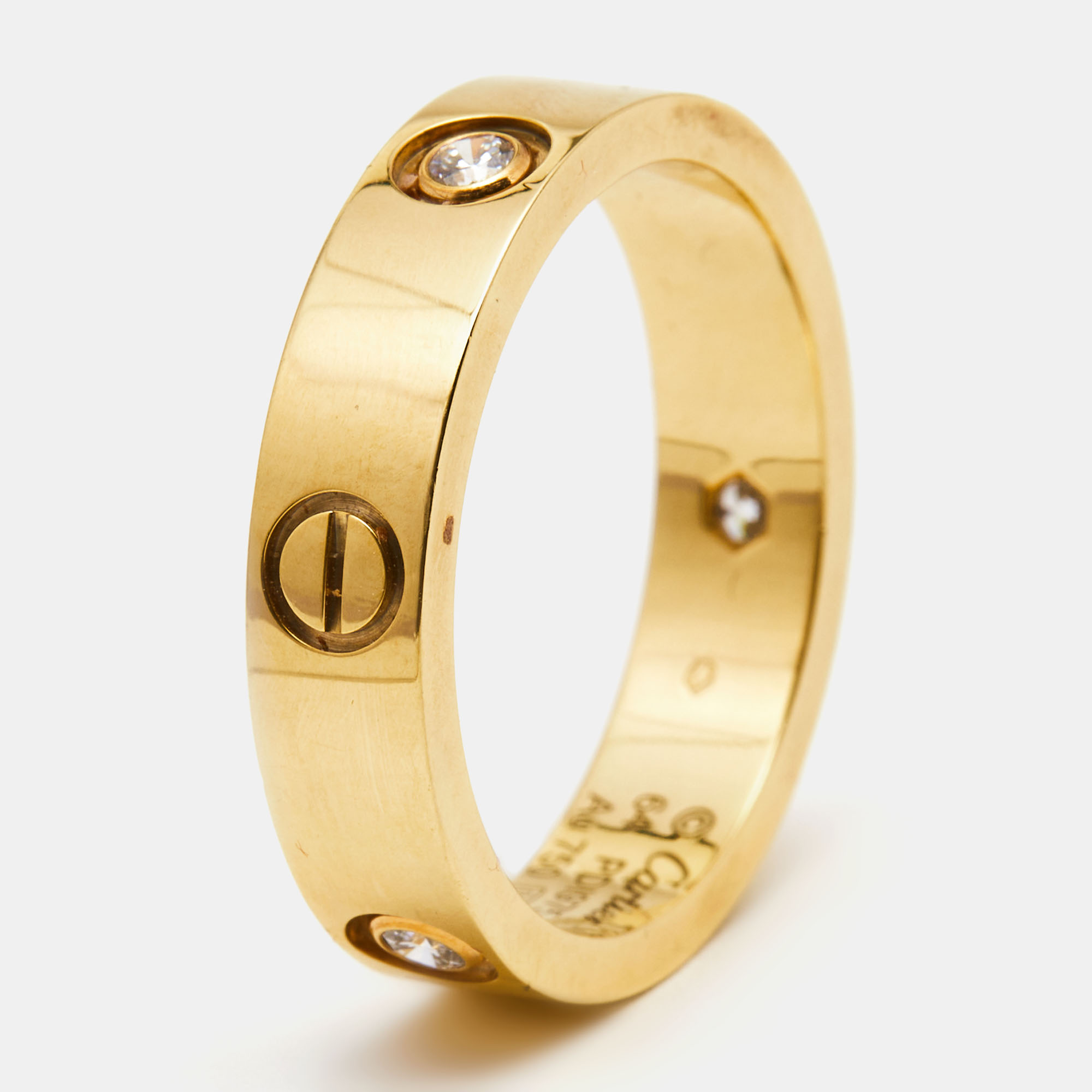 Cartier Love 3 Diamonds 18k Yellow Gold Ring Size 64