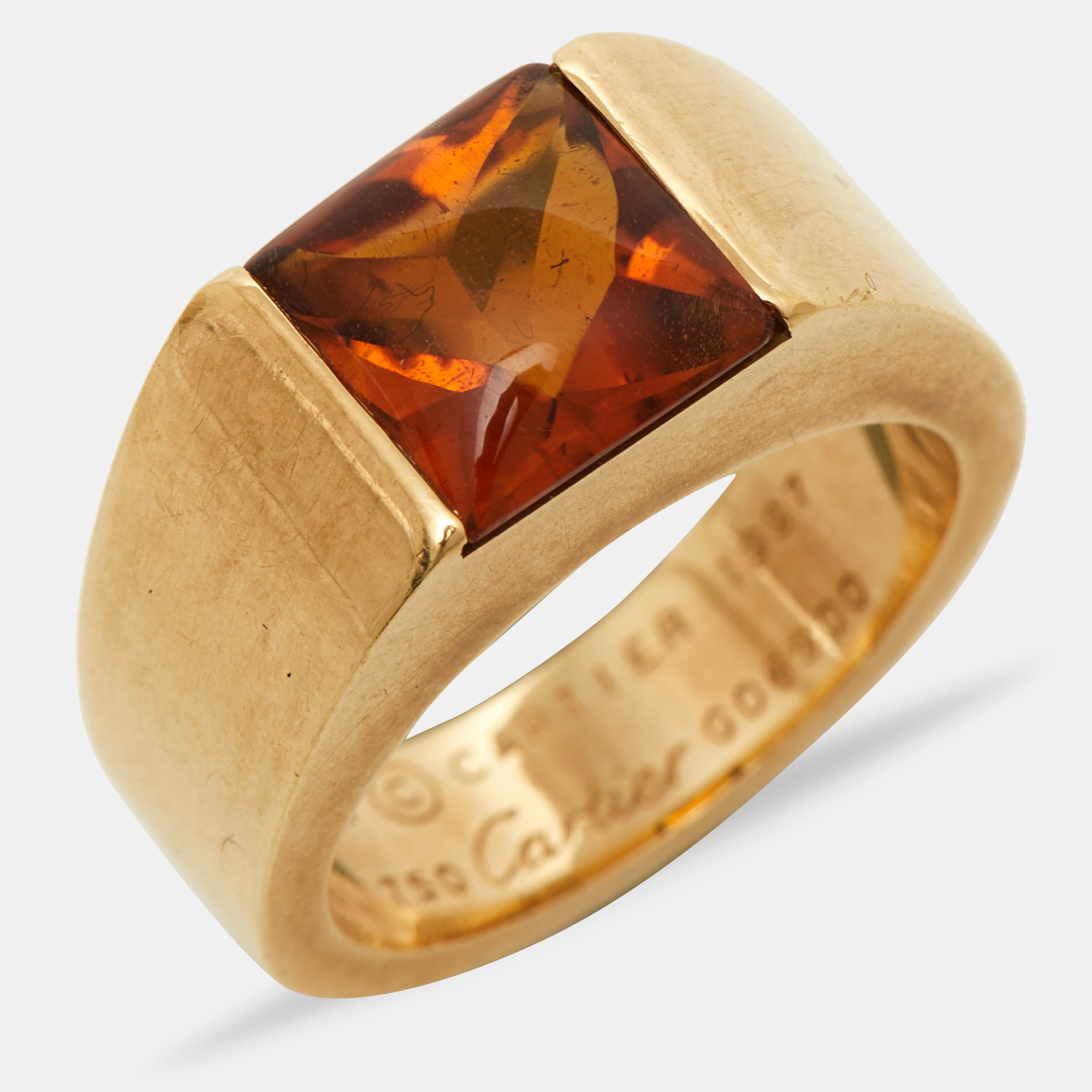 Cartier Tank Citrine 18k Yellow Gold Ring Size 49