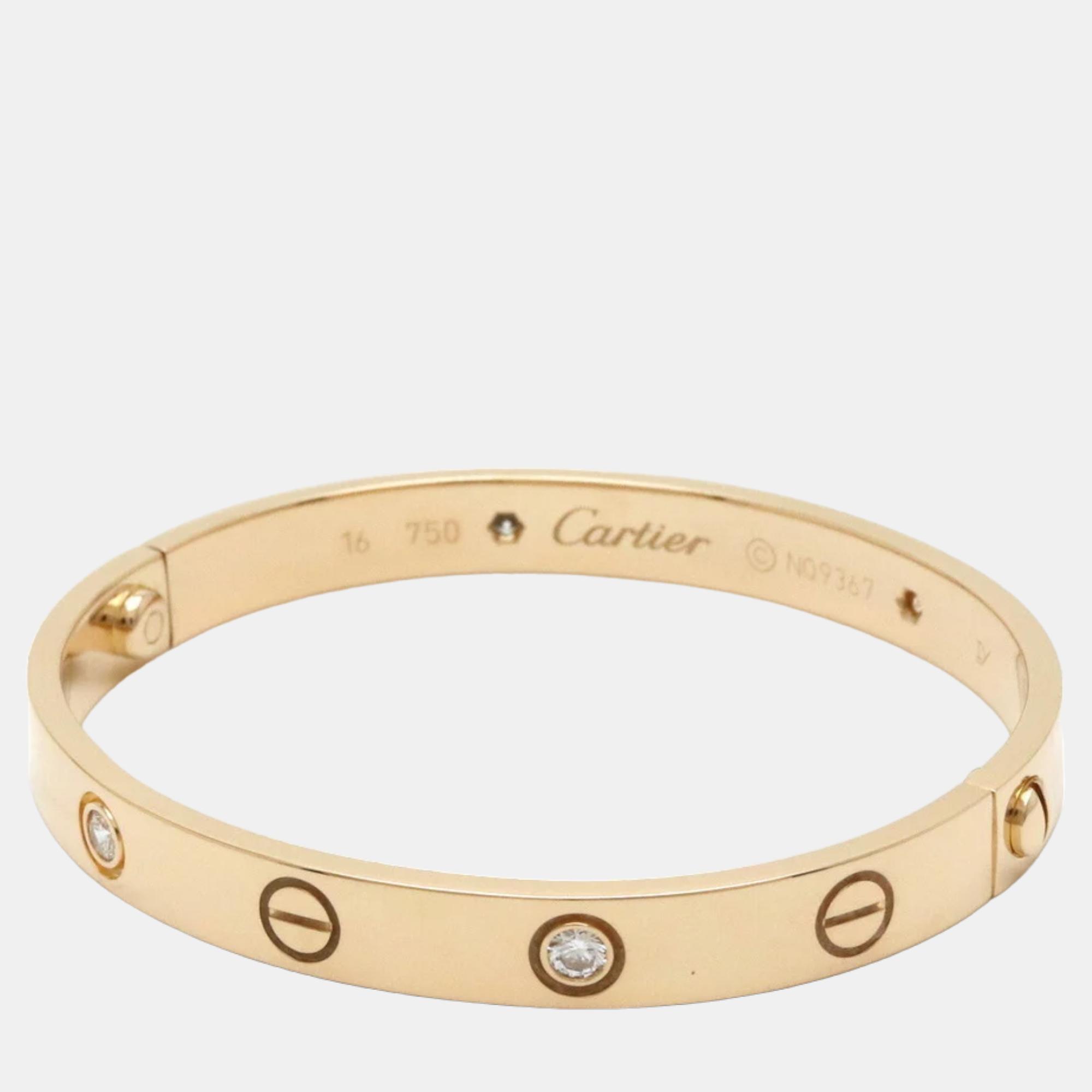 Cartier Love 18K Yellow Gold Diamond Bracelet 16