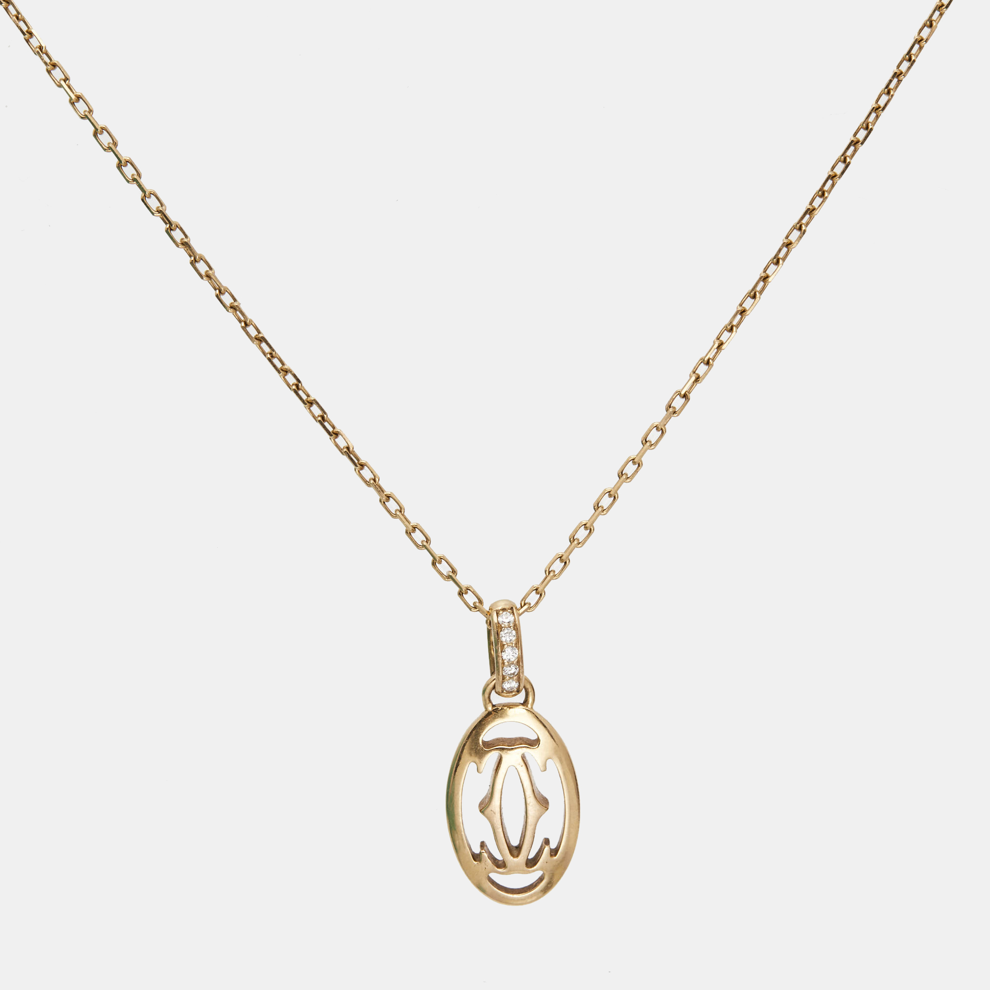 Cartier Logo Diamond 18k Rose Gold Necklace