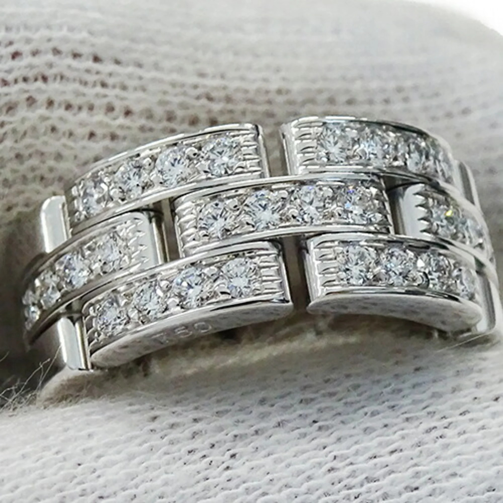 Cartier Mallion Panthere 18K White Gold Diamond Ring EU 50