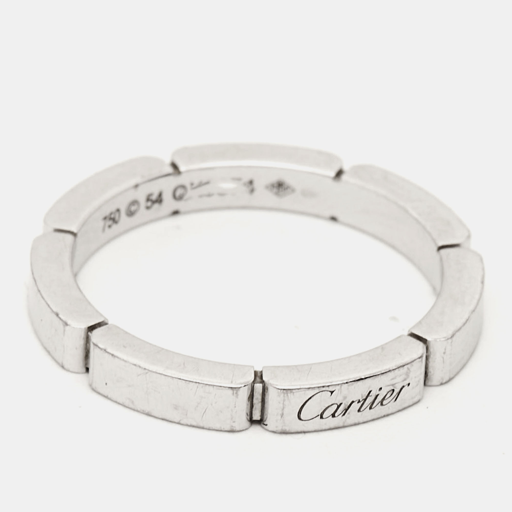 Cartier Mallion Panthere 18k White Gold Band Ring Size 54