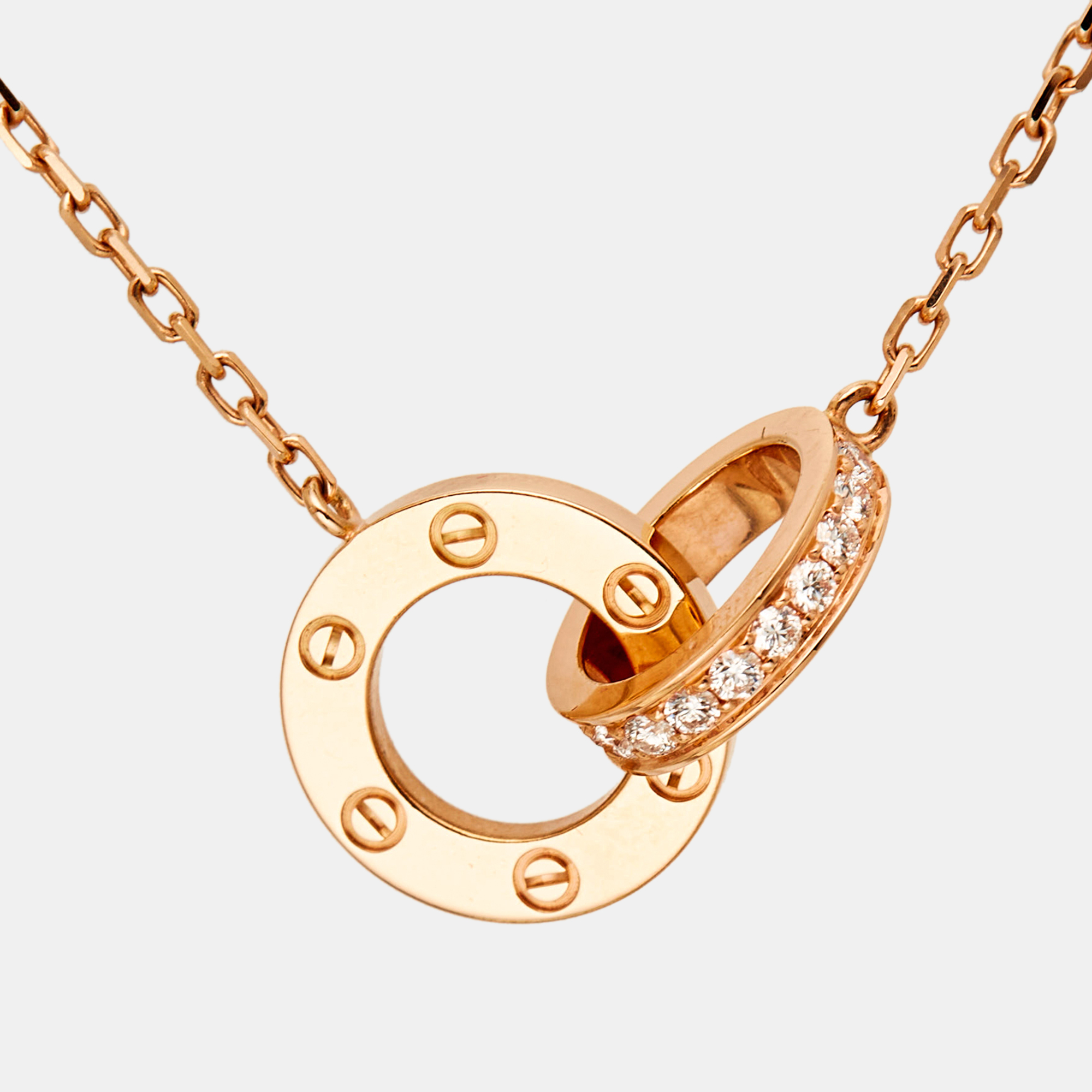 Cartier Love Diamond Interlocking Loops 18k Rose Gold Necklace