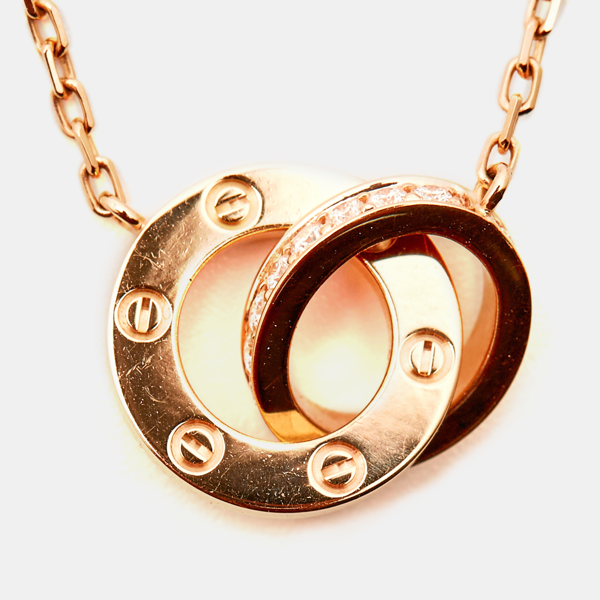 Cartier Love Diamond Interlocking Loops 18k Rose Gold Necklace