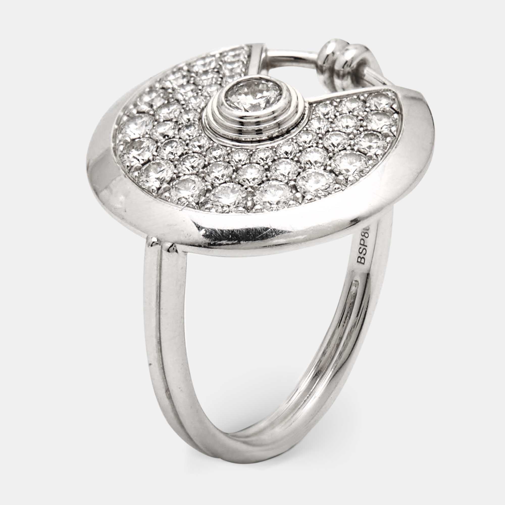 Cartier Amulette De Cartier Diamonds 18k White Gold Small Model Ring Size 51