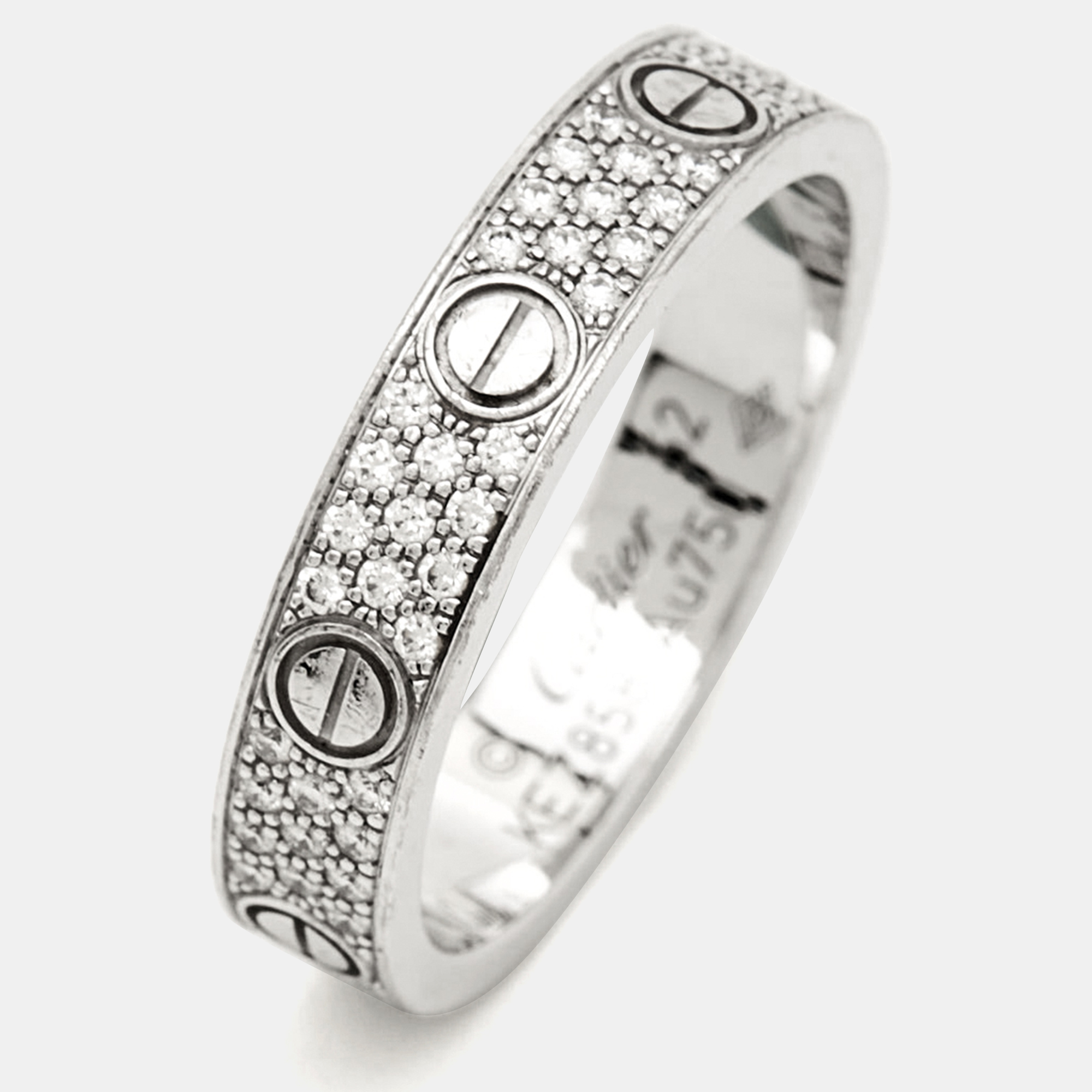Cartier Love Diamonds 18k White Gold Ring Size 52