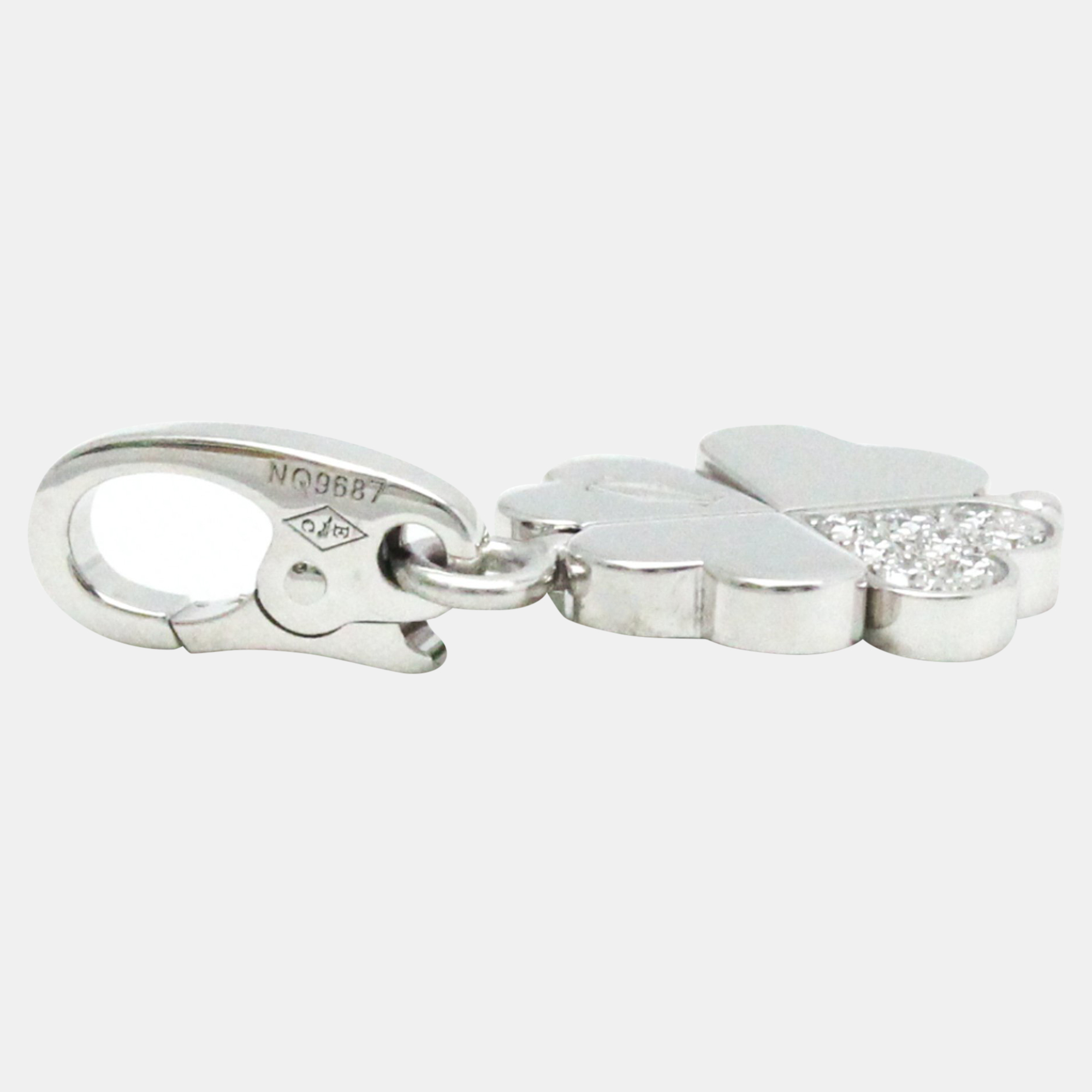 Cartier 18K White Gold And Diamond Four Leaf Clover Charm