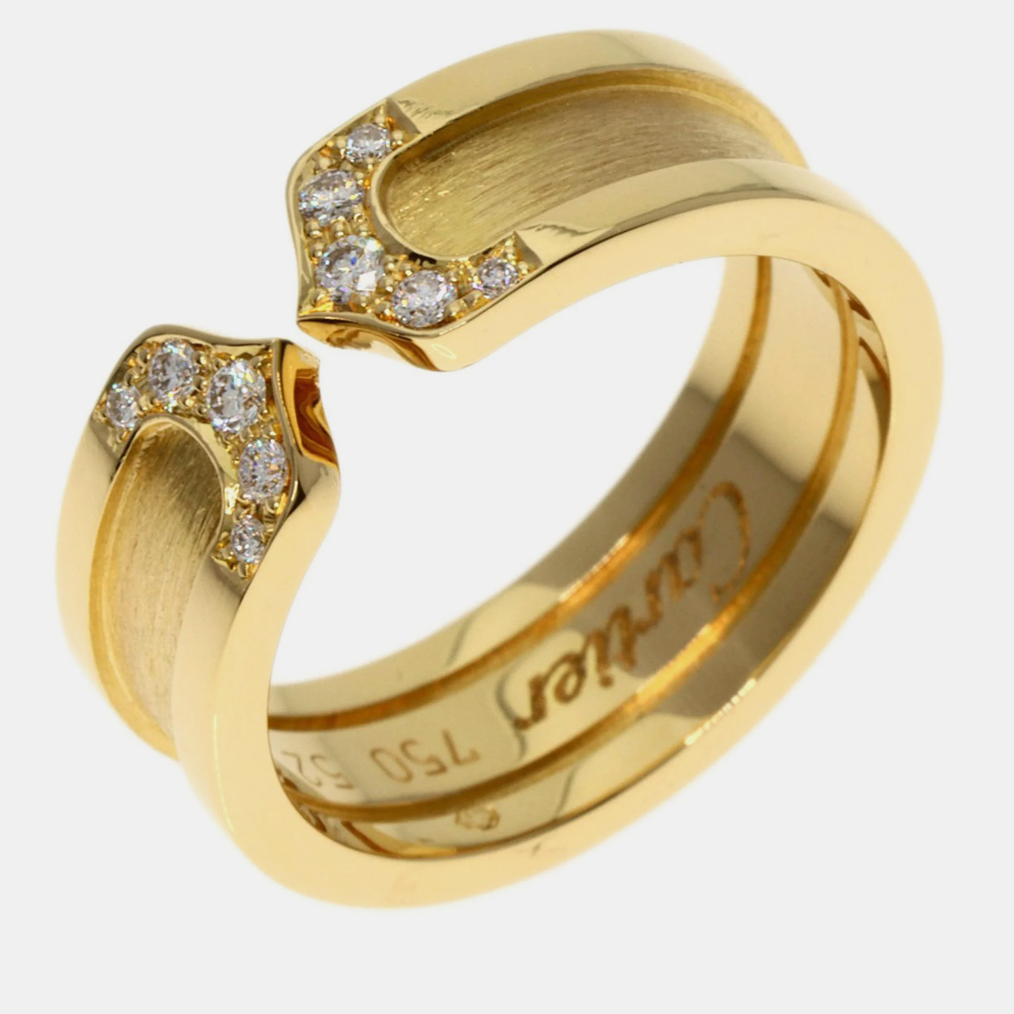 Cartier Double C 18K Yellow Gold Diamond Ring EU 52