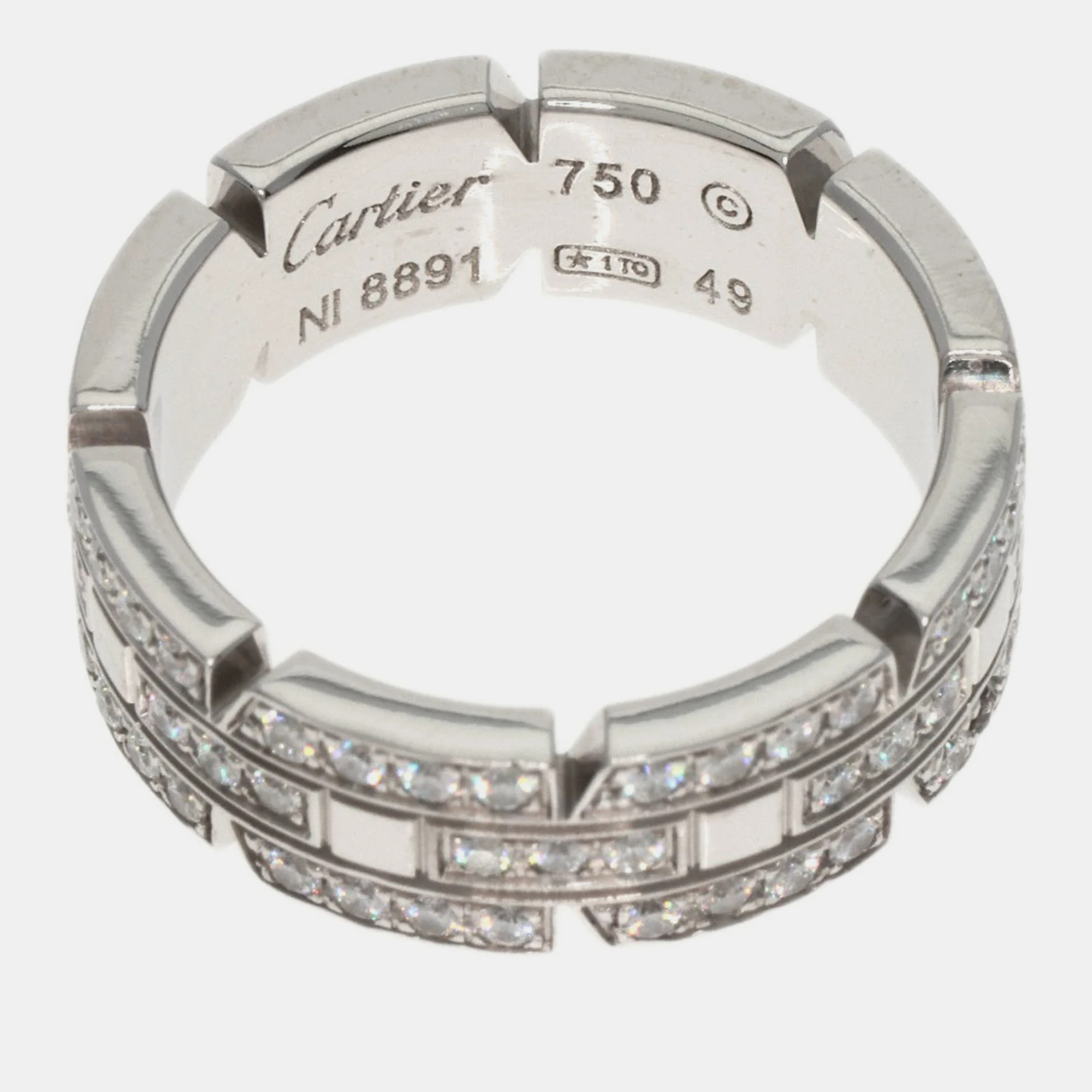 Cartier Maillon Panthere 18K White Gold Diamond Ring EU 49