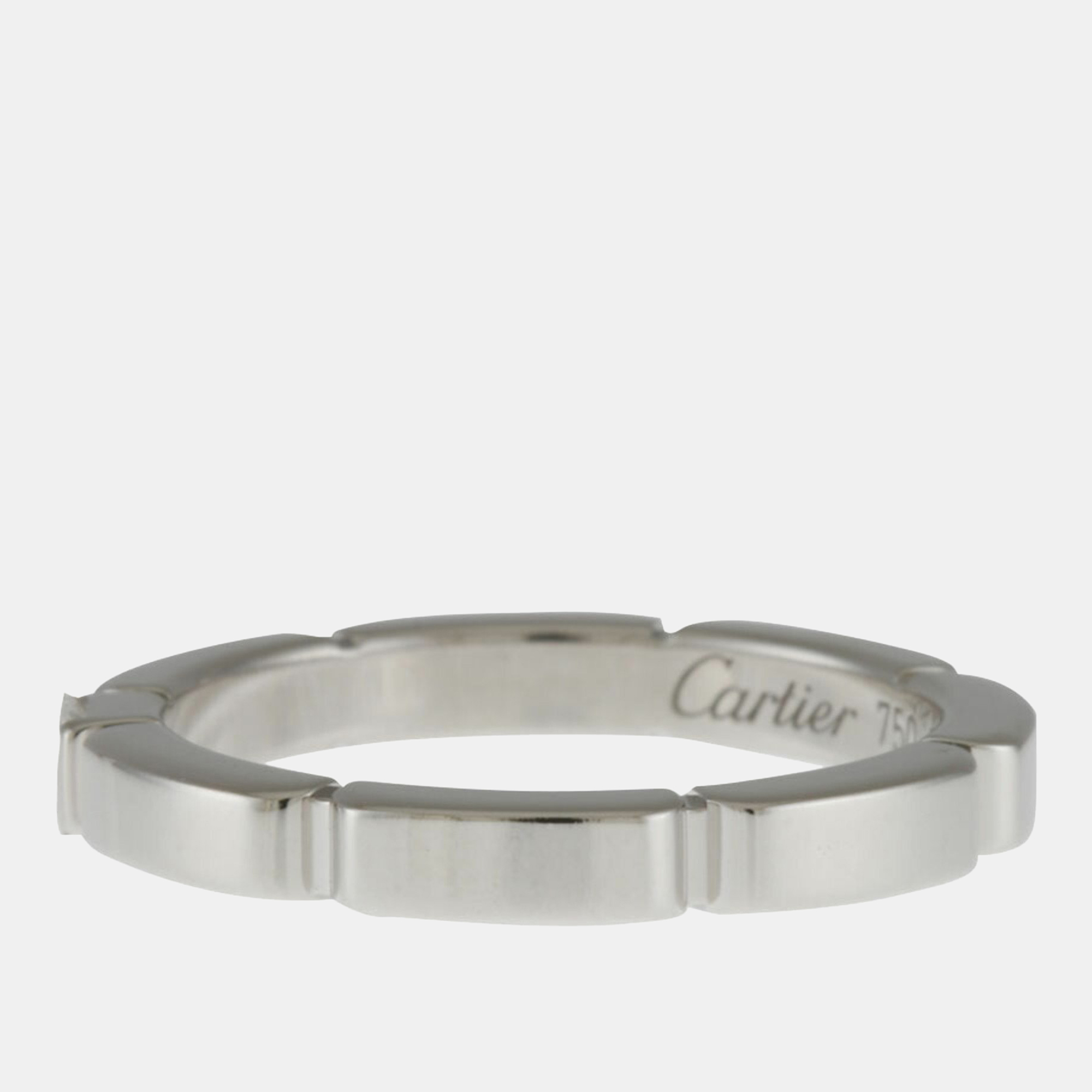 Cartier 18K White Gold And Diamond Mallion Panthere Band Ring EU 48