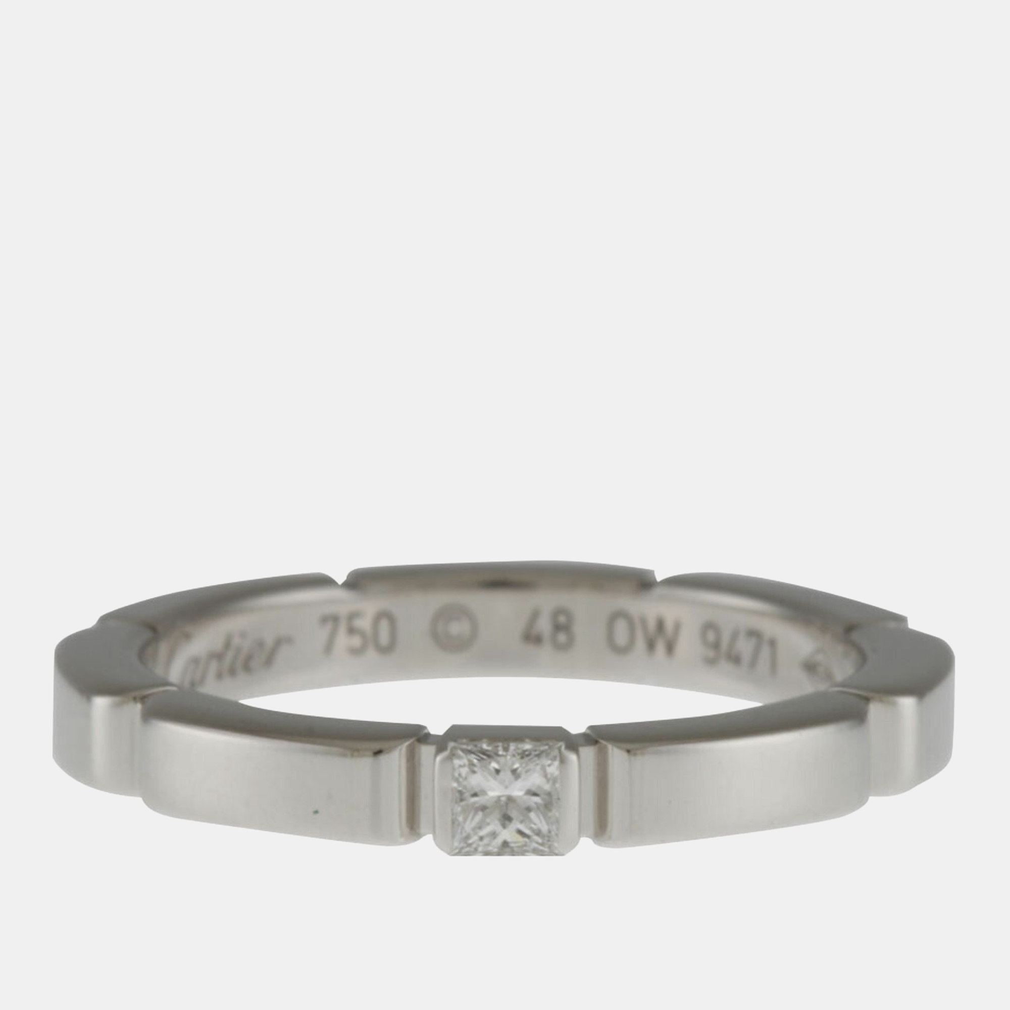 Cartier 18K White Gold And Diamond Mallion Panthere Band Ring EU 48