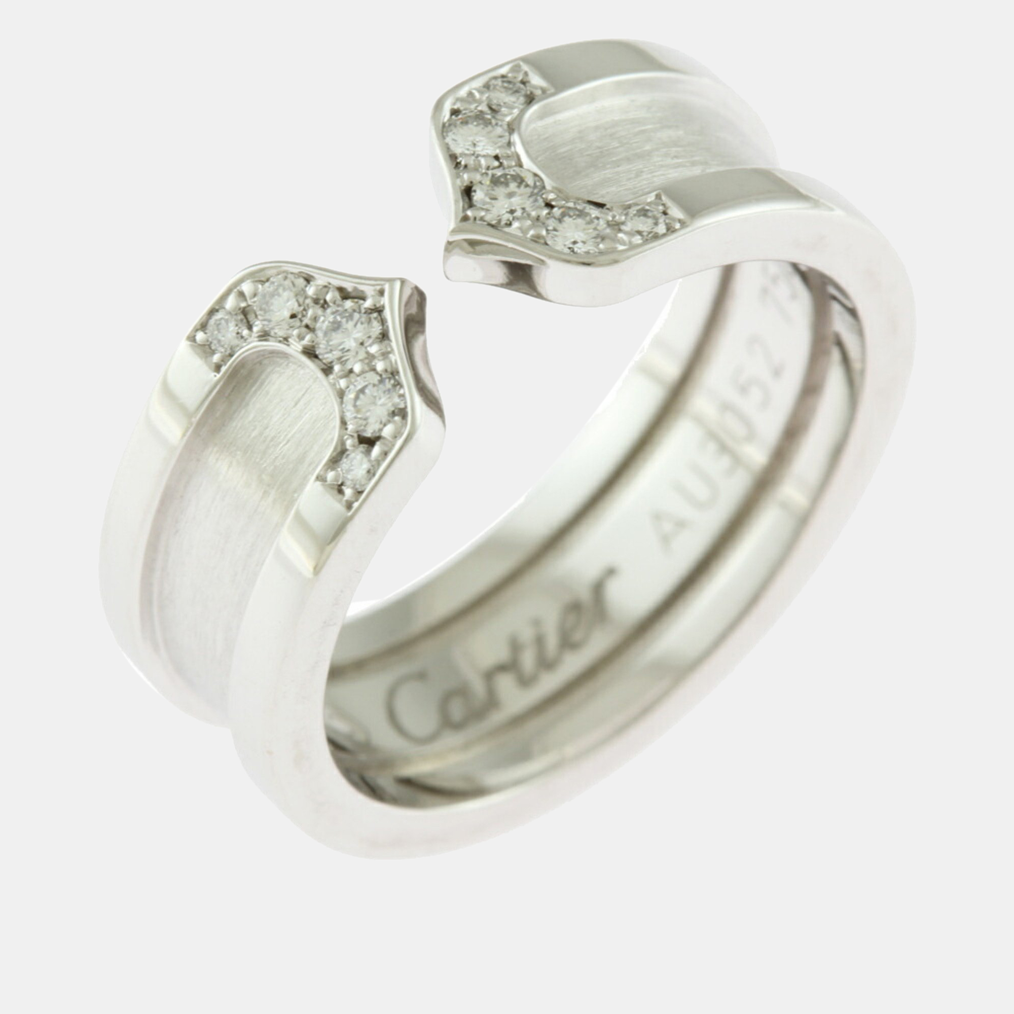 Cartier 18K White Gold and Diamond Double C de Cartier Wedding Band Ring EU 49
Cartier 18K White Gold and Diamond Double C de Cartier Wedding Band Ring EU 49