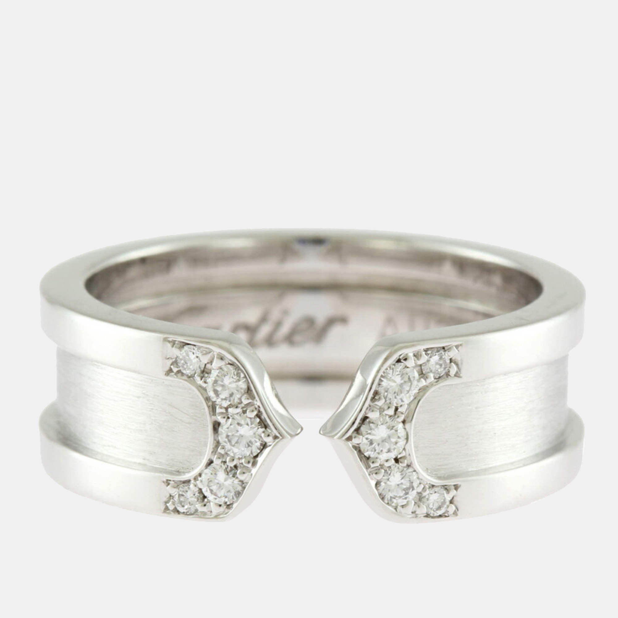 Cartier 18K White Gold And Diamond Double C De Cartier Wedding Band Ring EU 49
