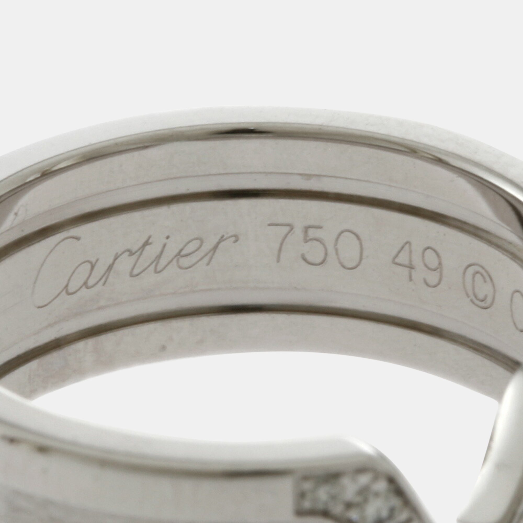 Cartier 18K White Gold And Diamond Double C De Cartier Wedding Band Ring EU 49
