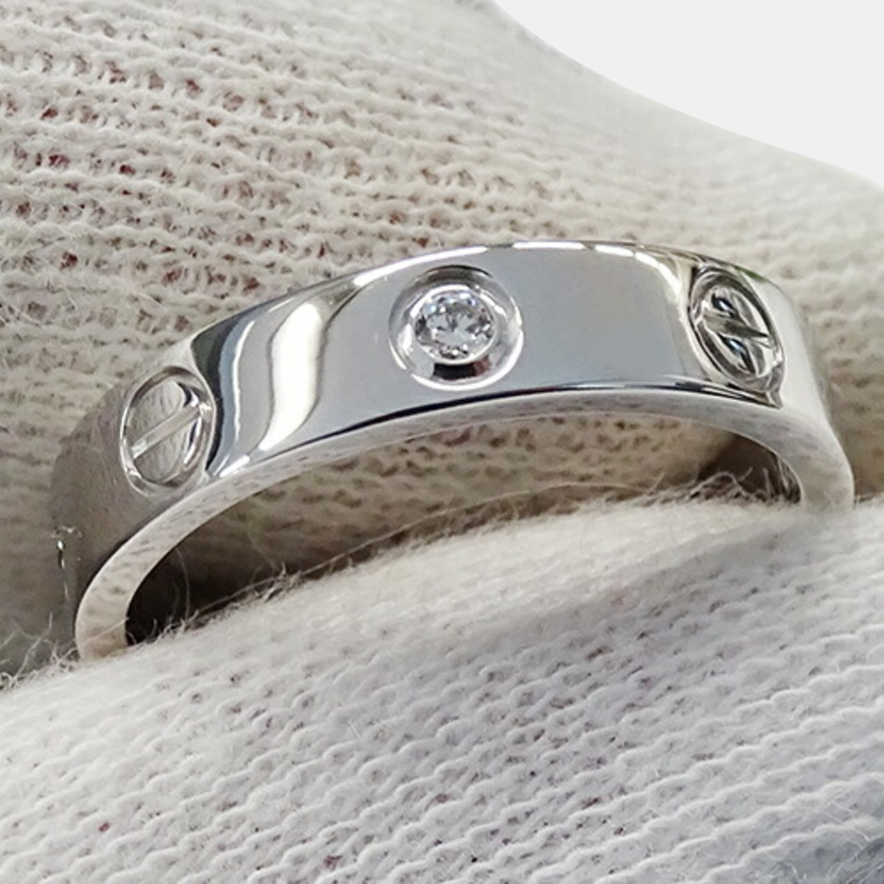 Cartier 18K White Gold And 1 Diamond Love Band Ring EU 50
