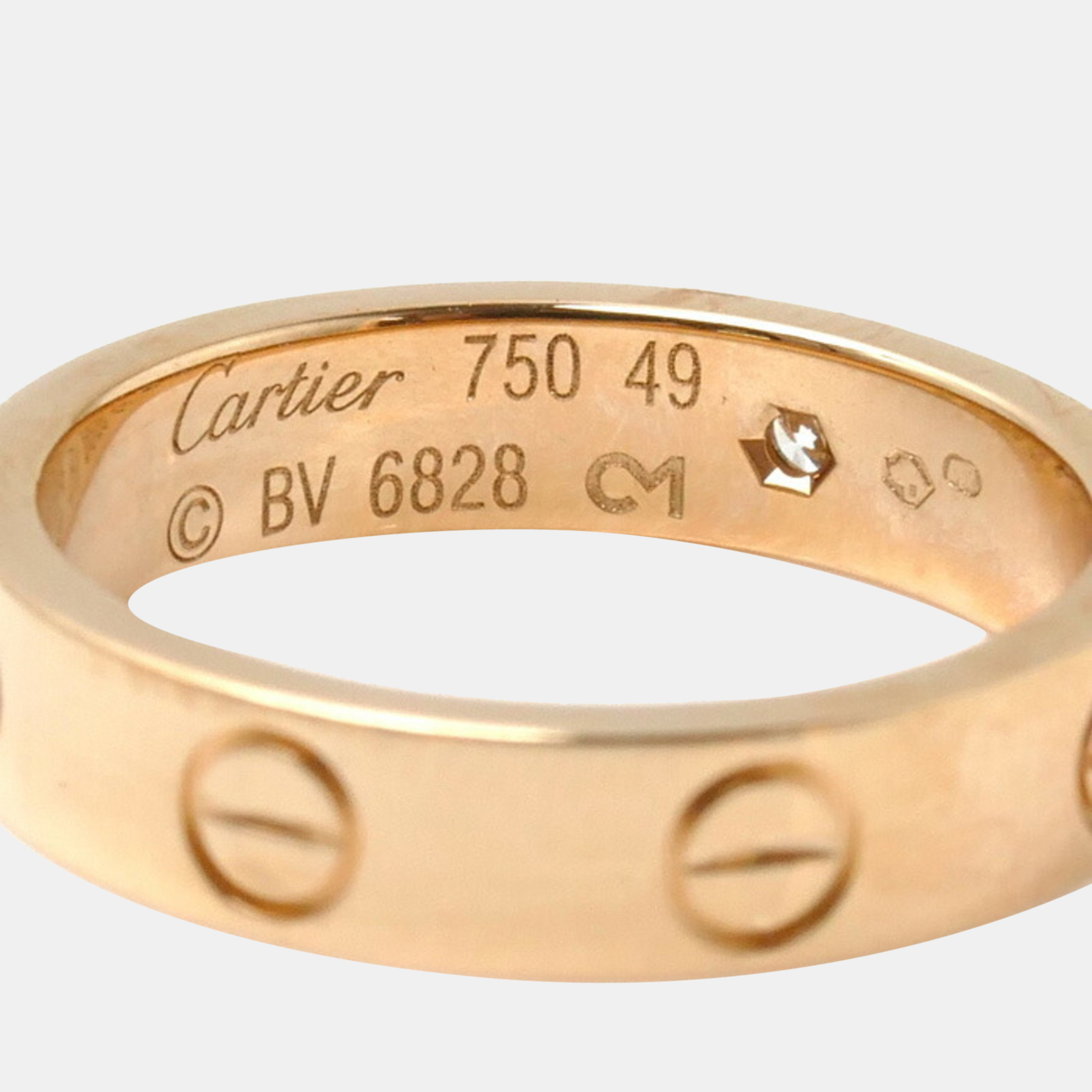 Cartier 18K Rose Gold And 1 Diamond Love Band Ring EU 49