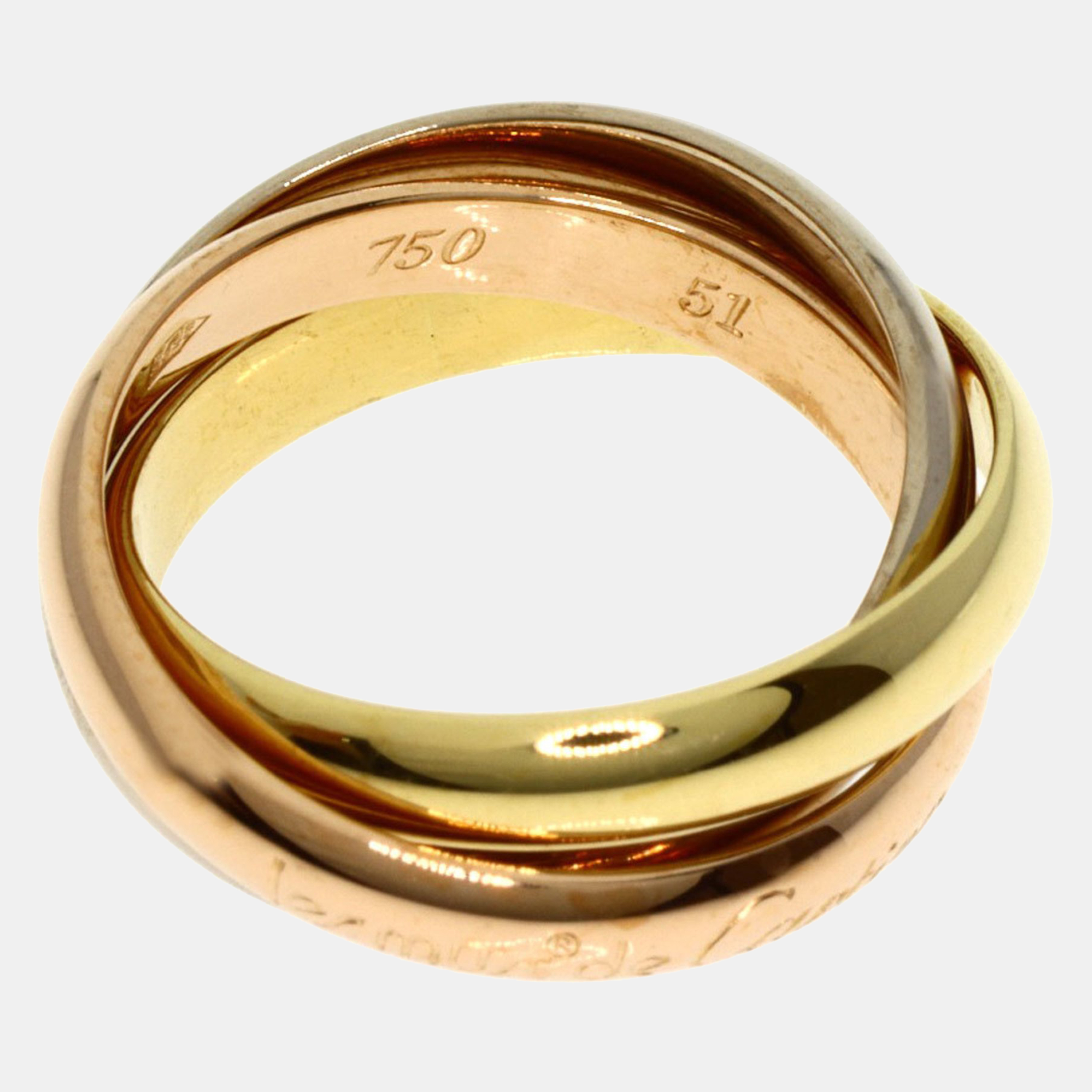 Cartier 18K Yellow, Rose And White Gold Trinity Band Ring EU 51