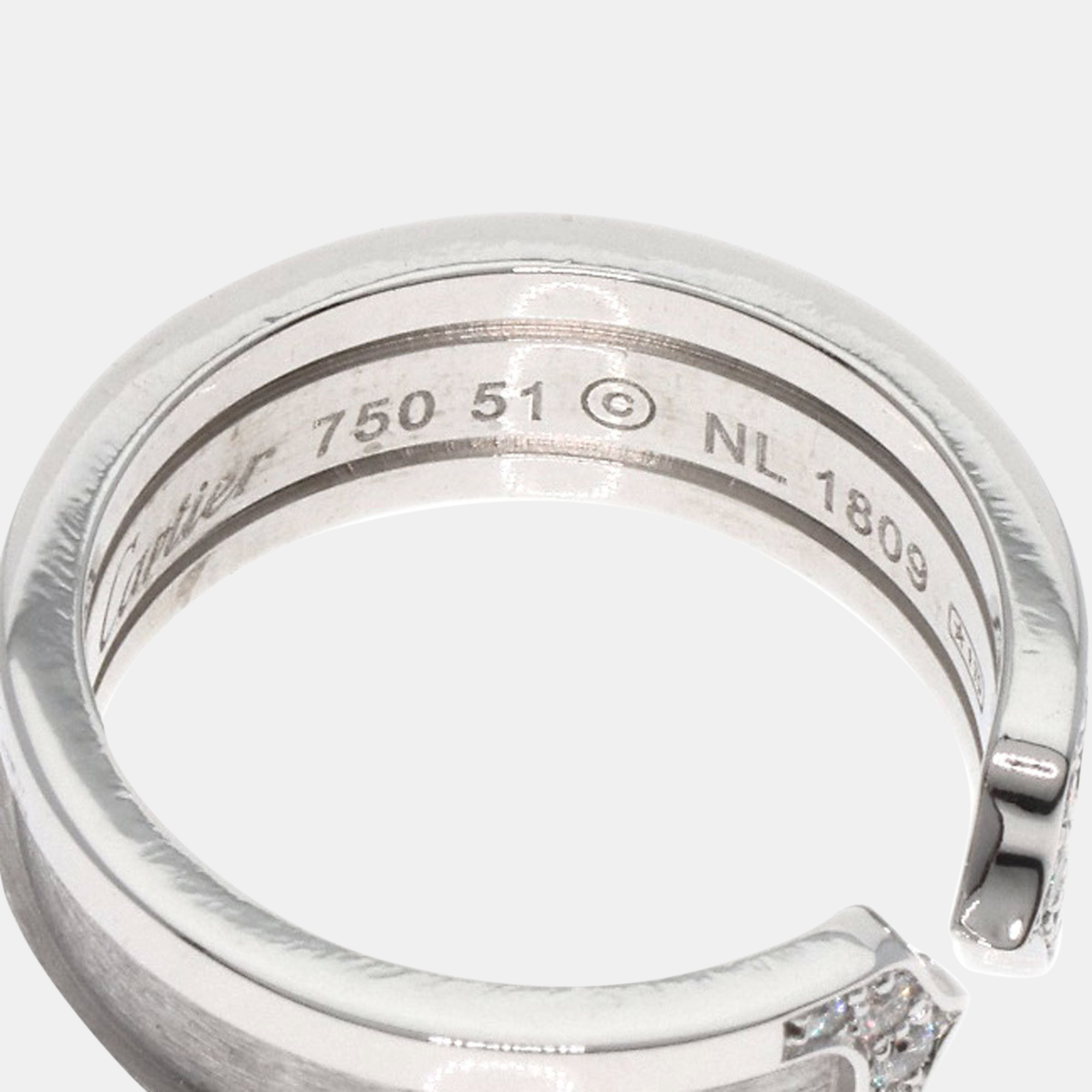Cartier 18K White Gold And Diamond C De Cartier Band Ring EU 51