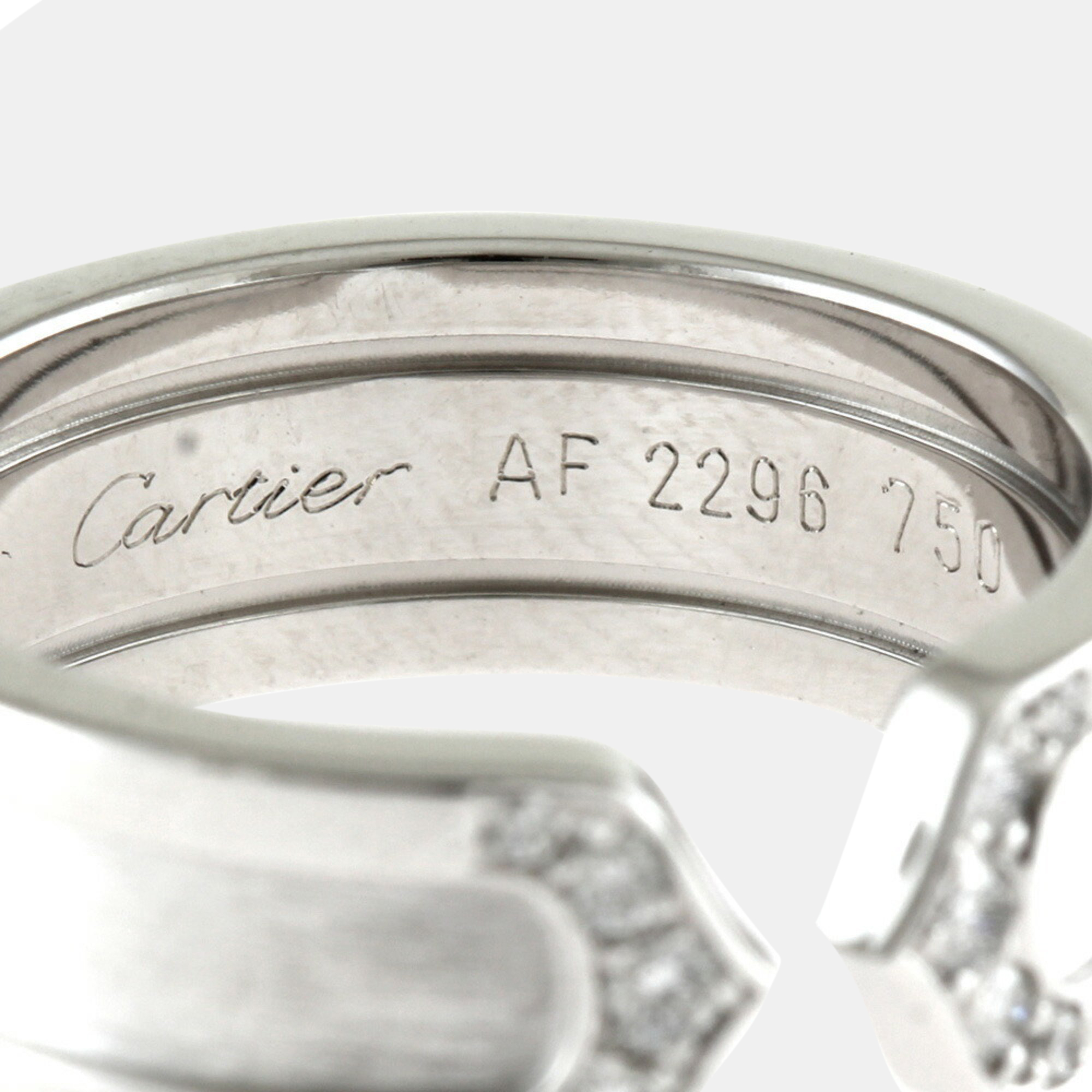 Cartier 18K White Gold And Diamond Double C De Cartier Wedding Band Ring EU 62