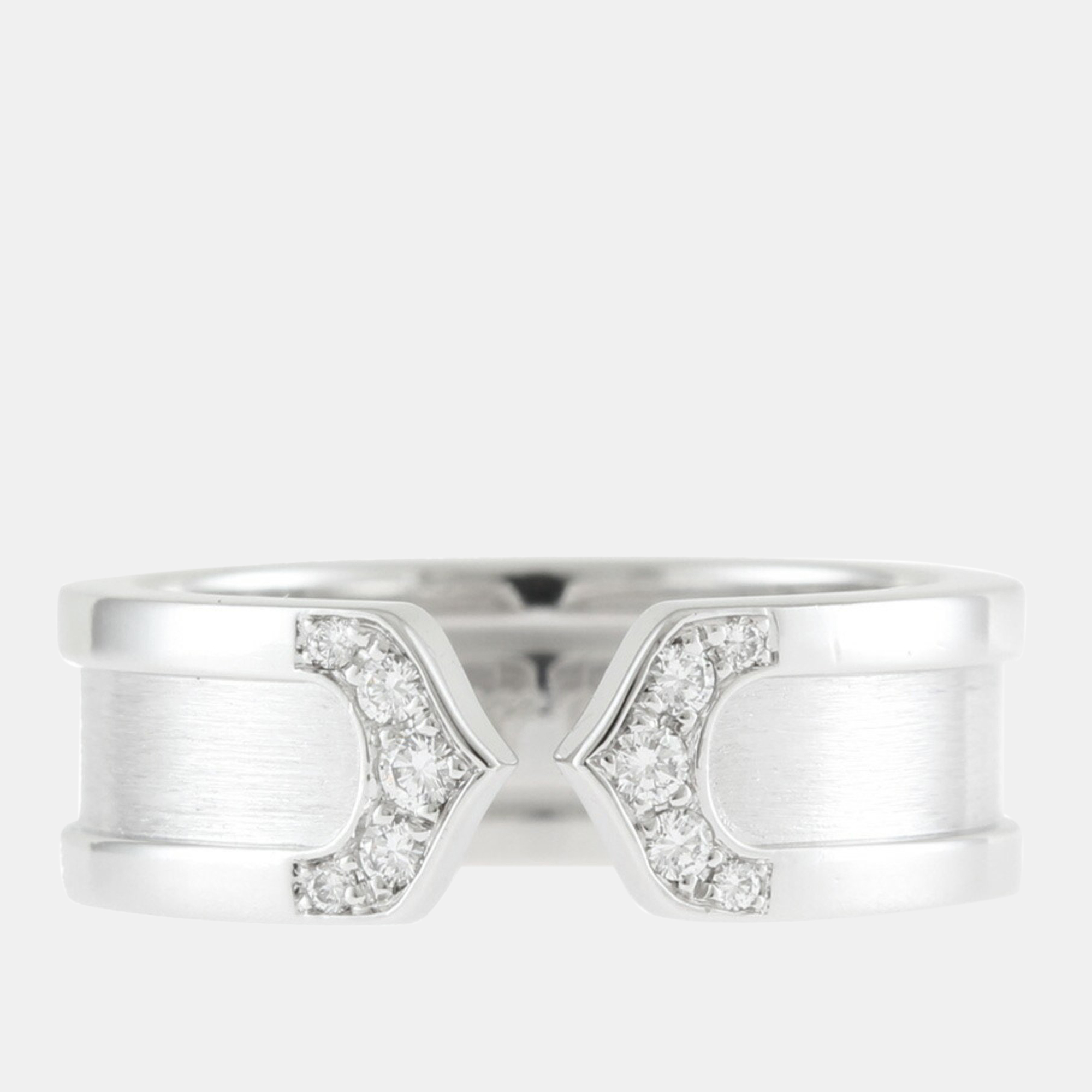 Cartier 18K White Gold And Diamond Double C De Cartier Wedding Band Ring EU 62