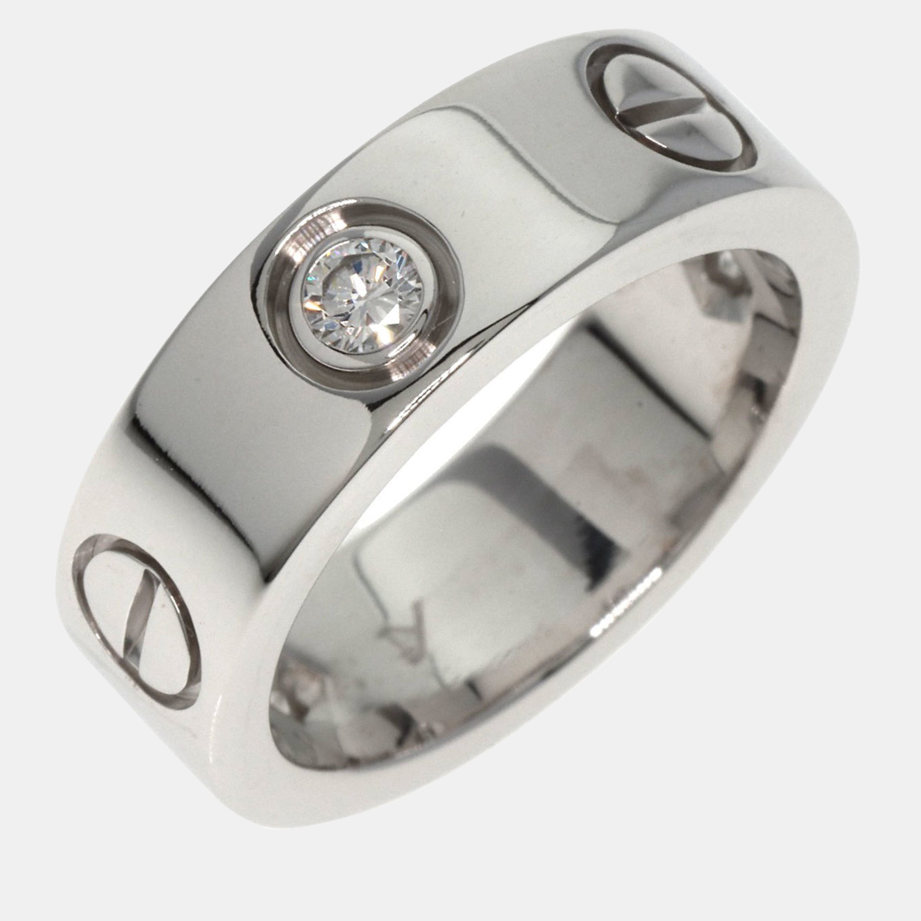 Cartier 18K White Gold And Diamond Love Wedding Band Ring EU 46