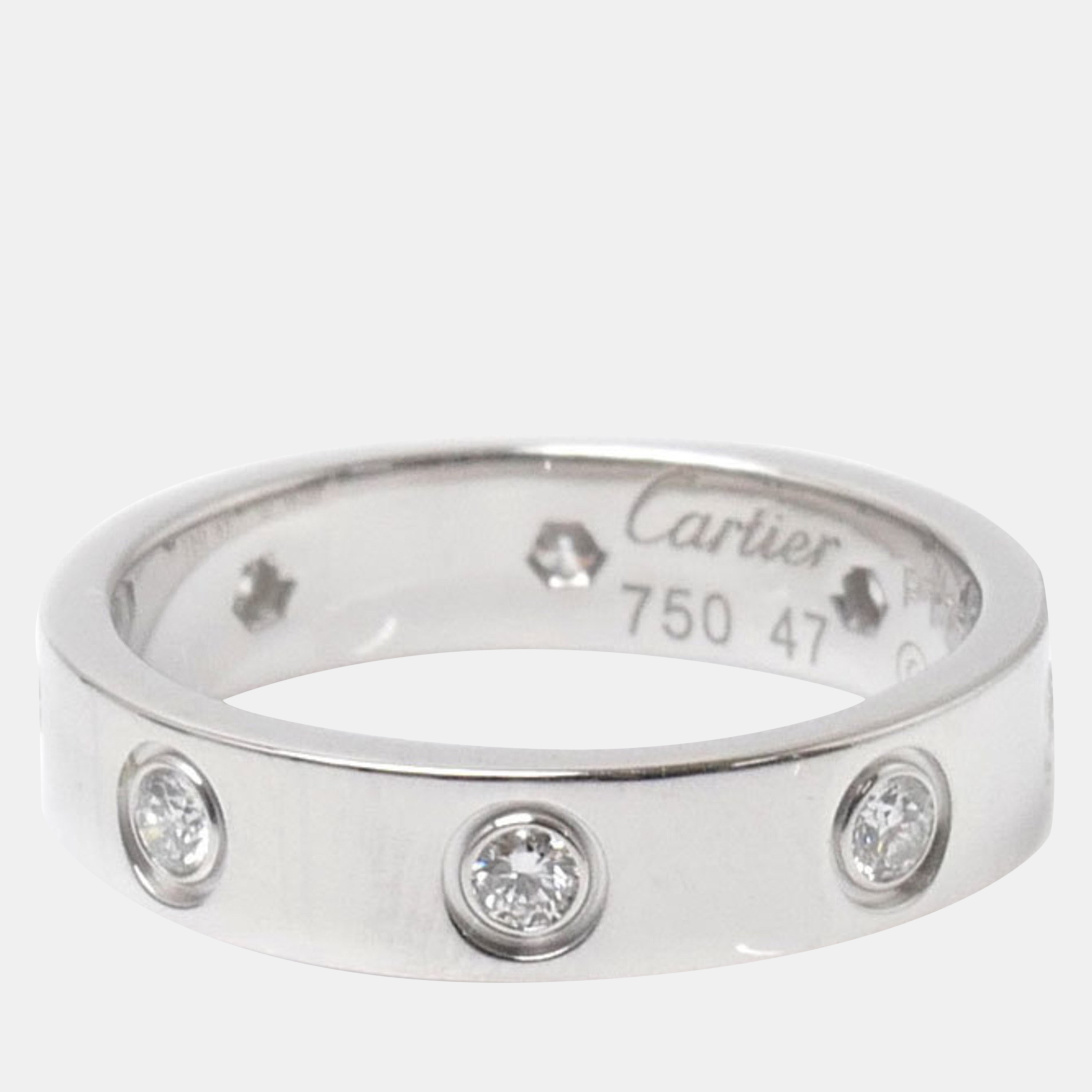 Cartier 18K White Gold And Diamond Love Band Ring EU 47