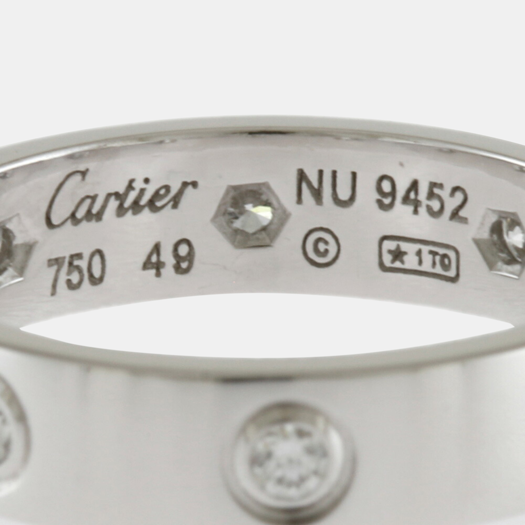 Cartier 18K White Gold And Diamond Love Band Ring EU 49