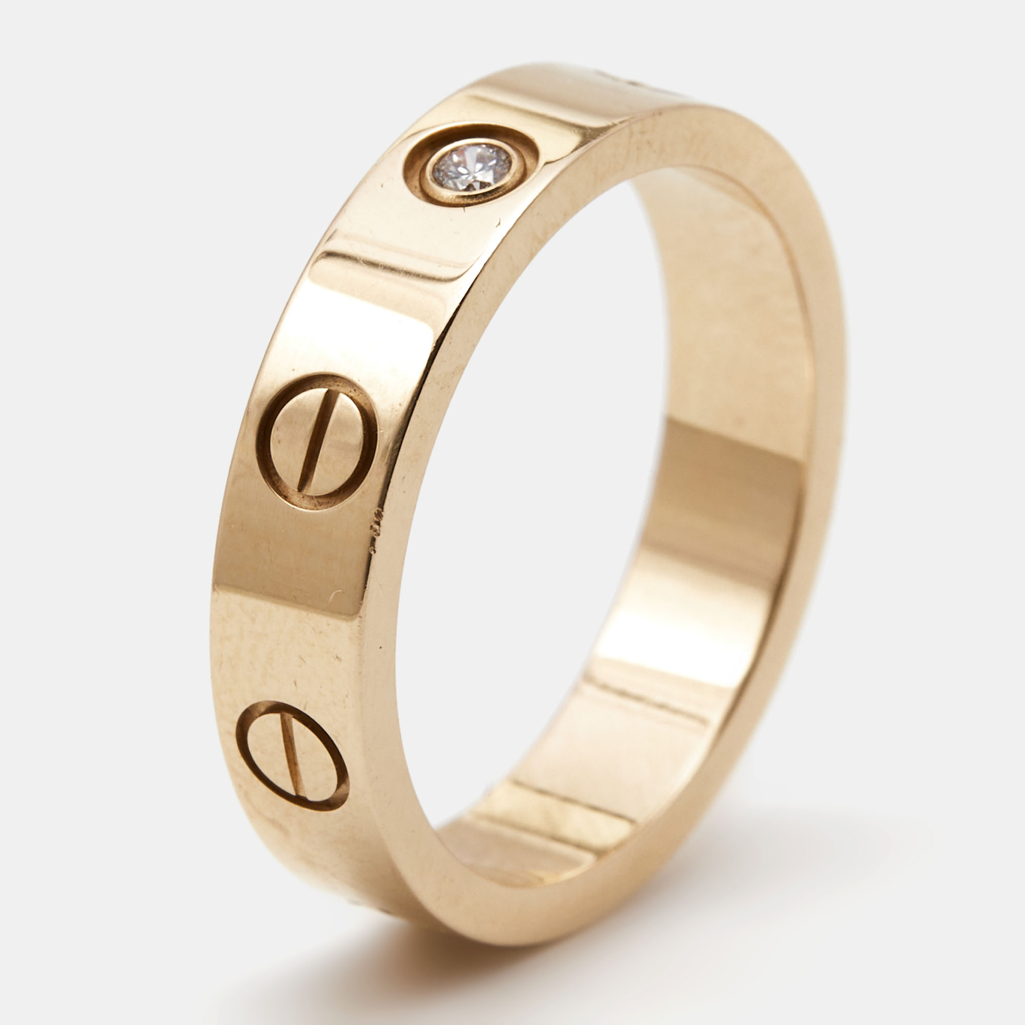 Cartier Love 1 Diamond 18k Rose Gold Ring Size 50
