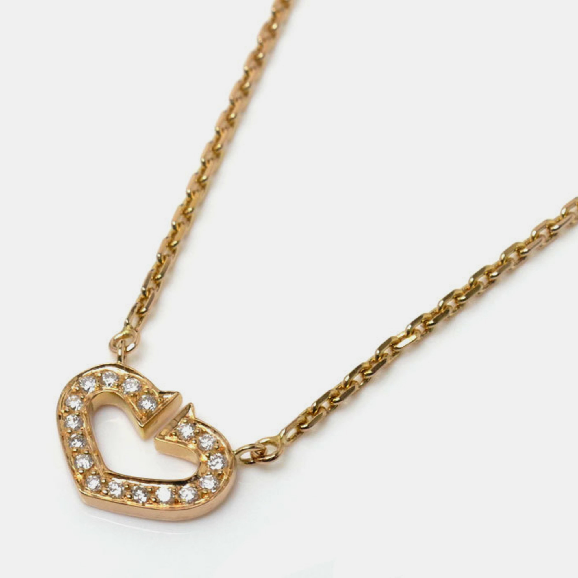 Cartier 18k rose gold and diamond heart c pendant necklace