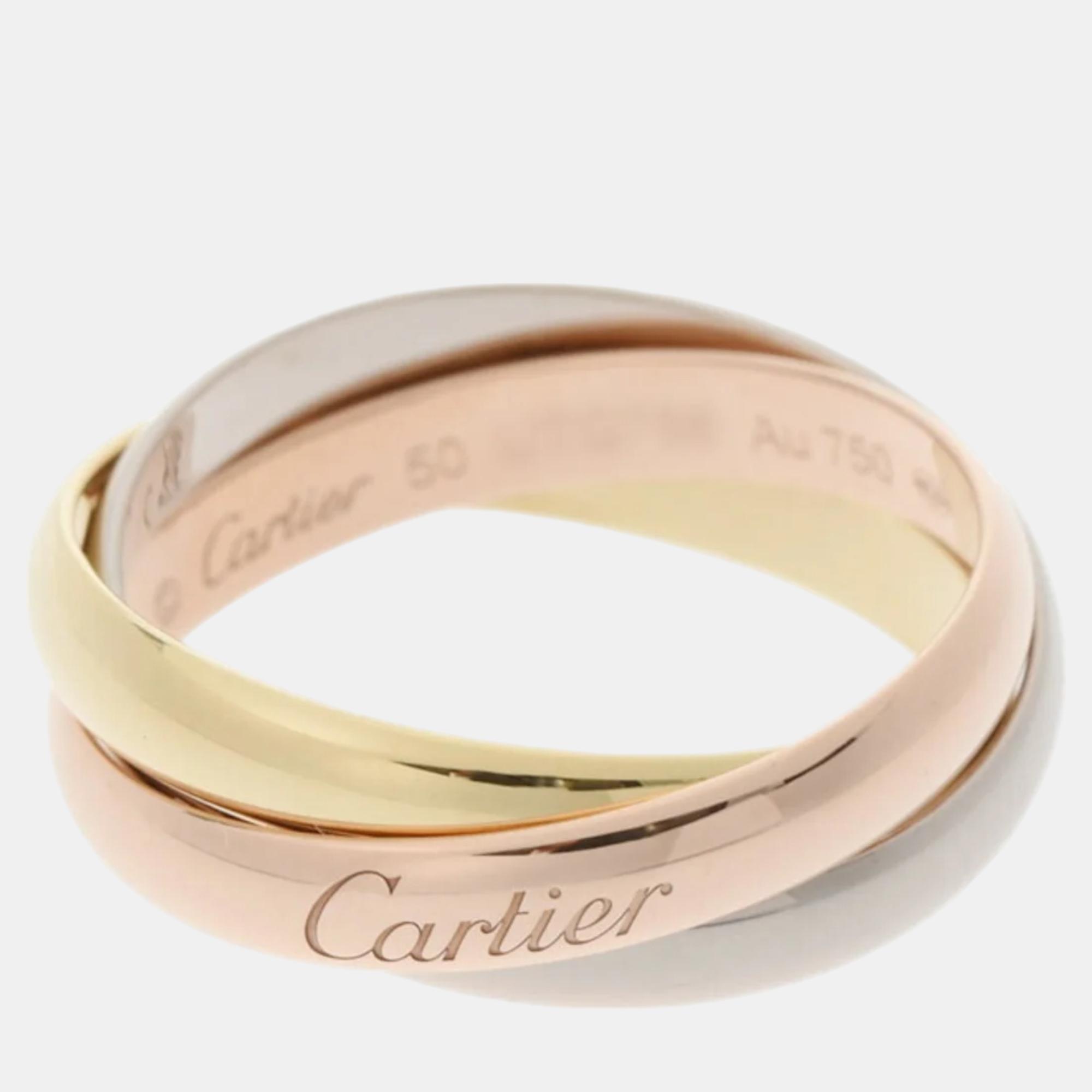 Cartier 18K Yellow Gold, Rose Gold and White Gold Trinity Band Ring EU 50 
Cartier 18K Yellow Gold, Rose Gold and White Gold Trinity Band Ring EU 50