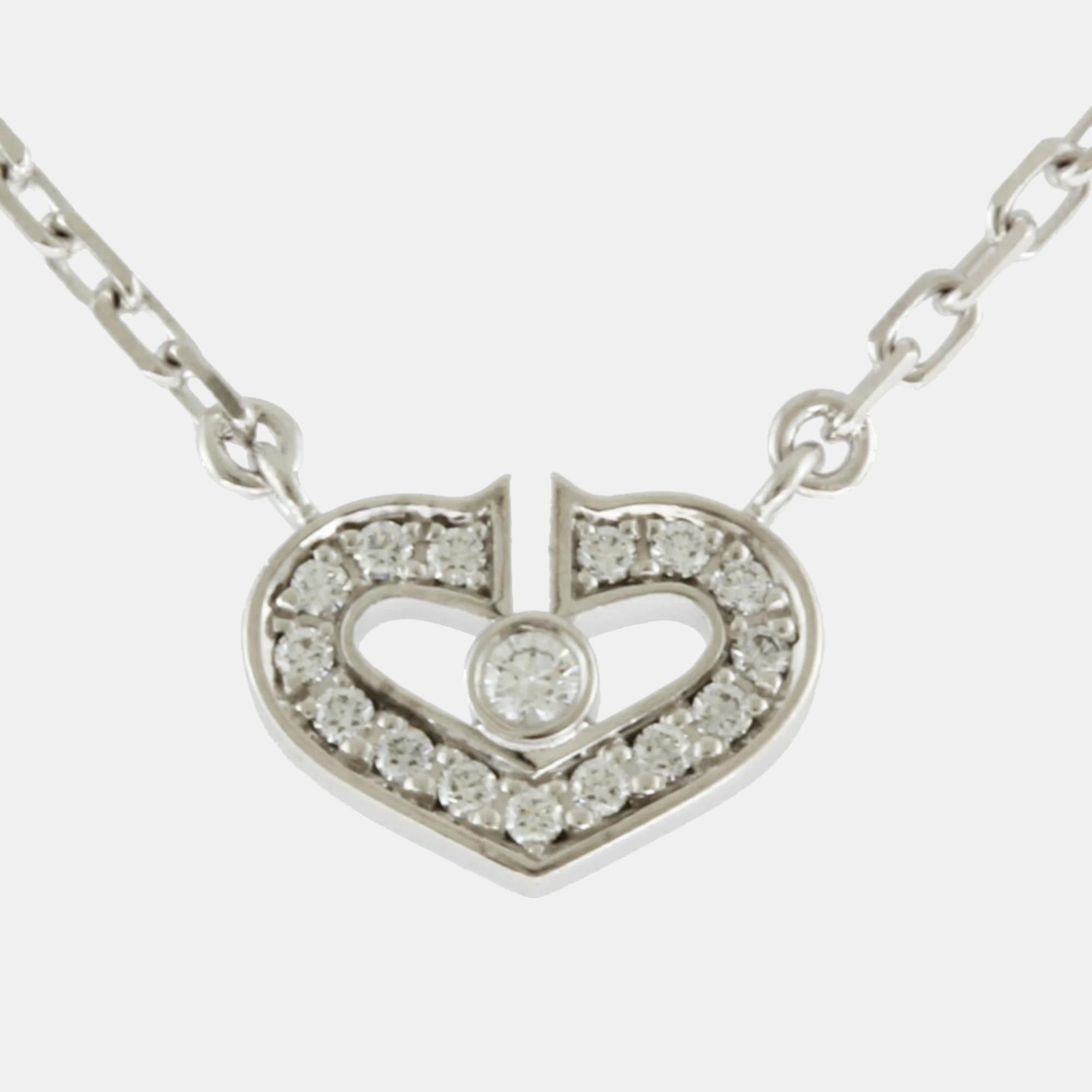 Cartier 18k white gold and diamond heart c pendant necklace