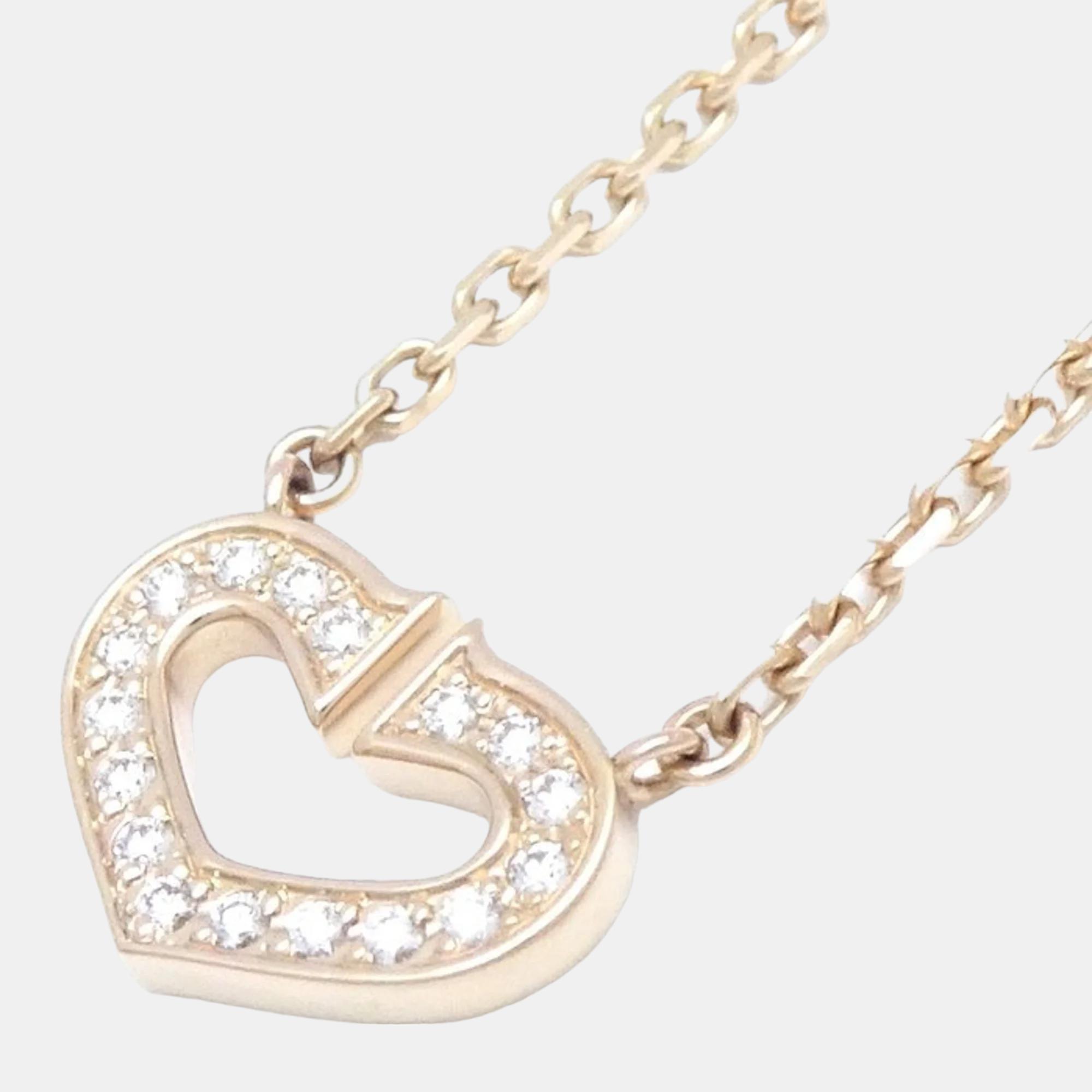 Cartier 18k rose gold and diamond heart c pendant necklace