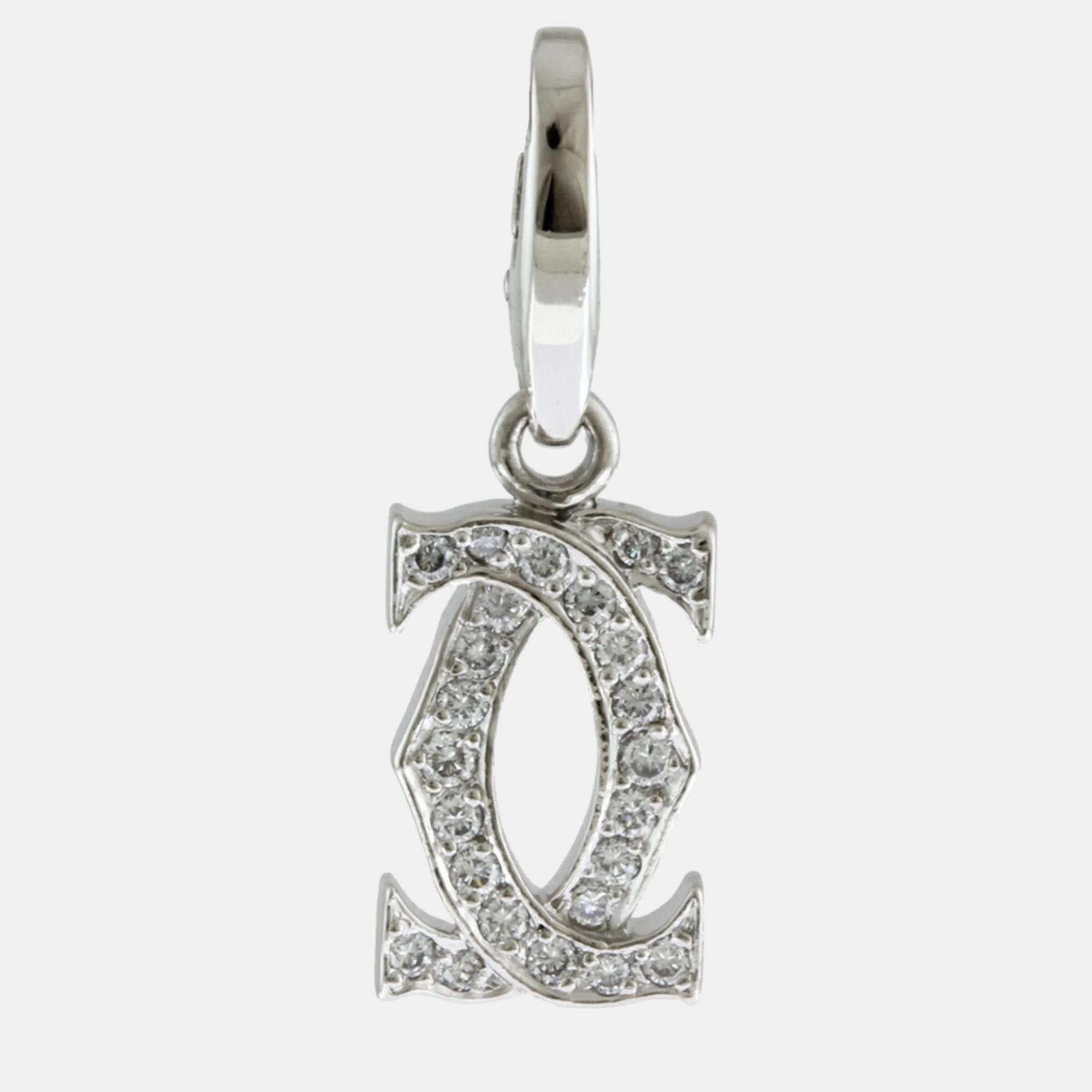 Cartier 18k white gold and diamond logo double c pendant