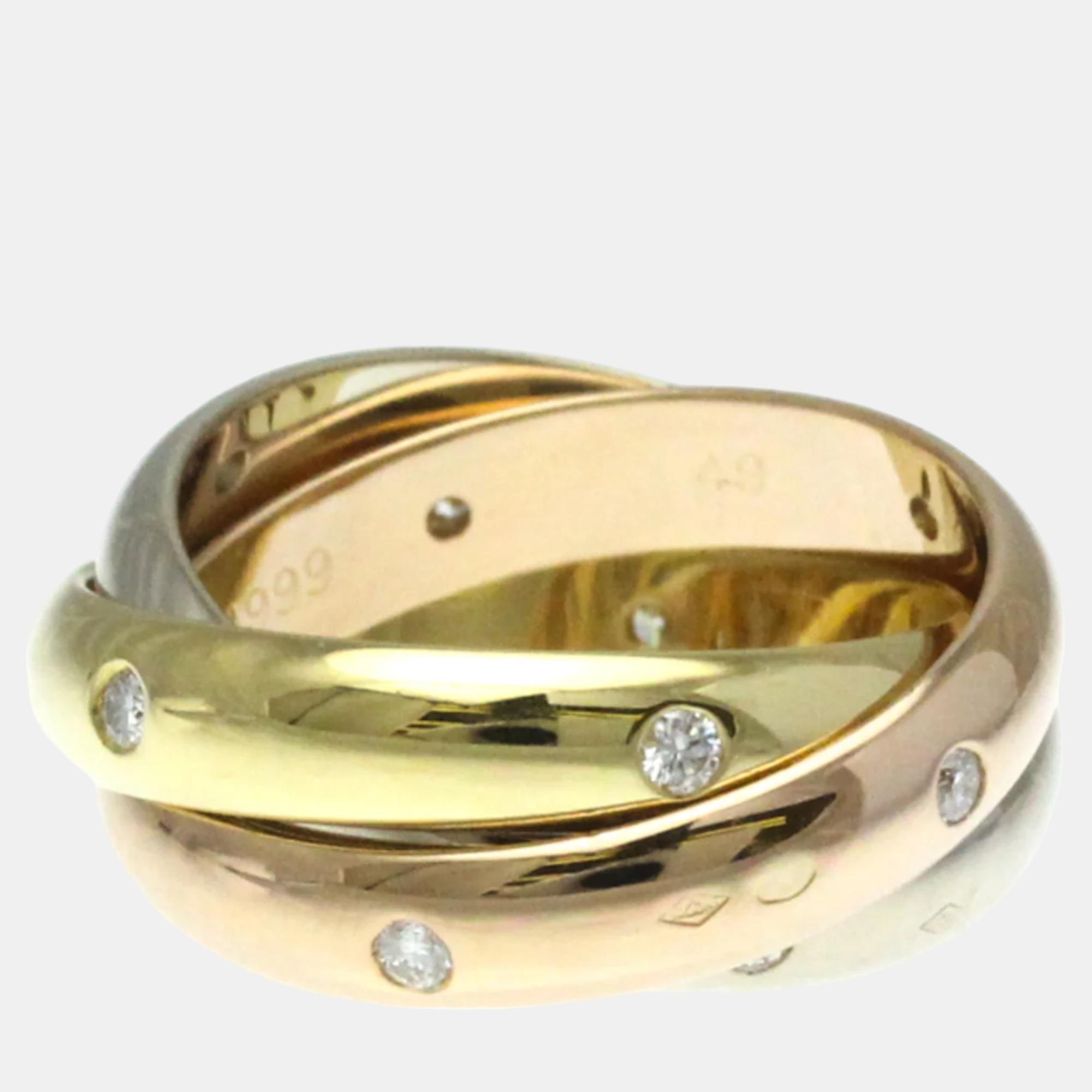 Cartier 18k rose, white, yellow gold and diamond trinity band ring eu 49
