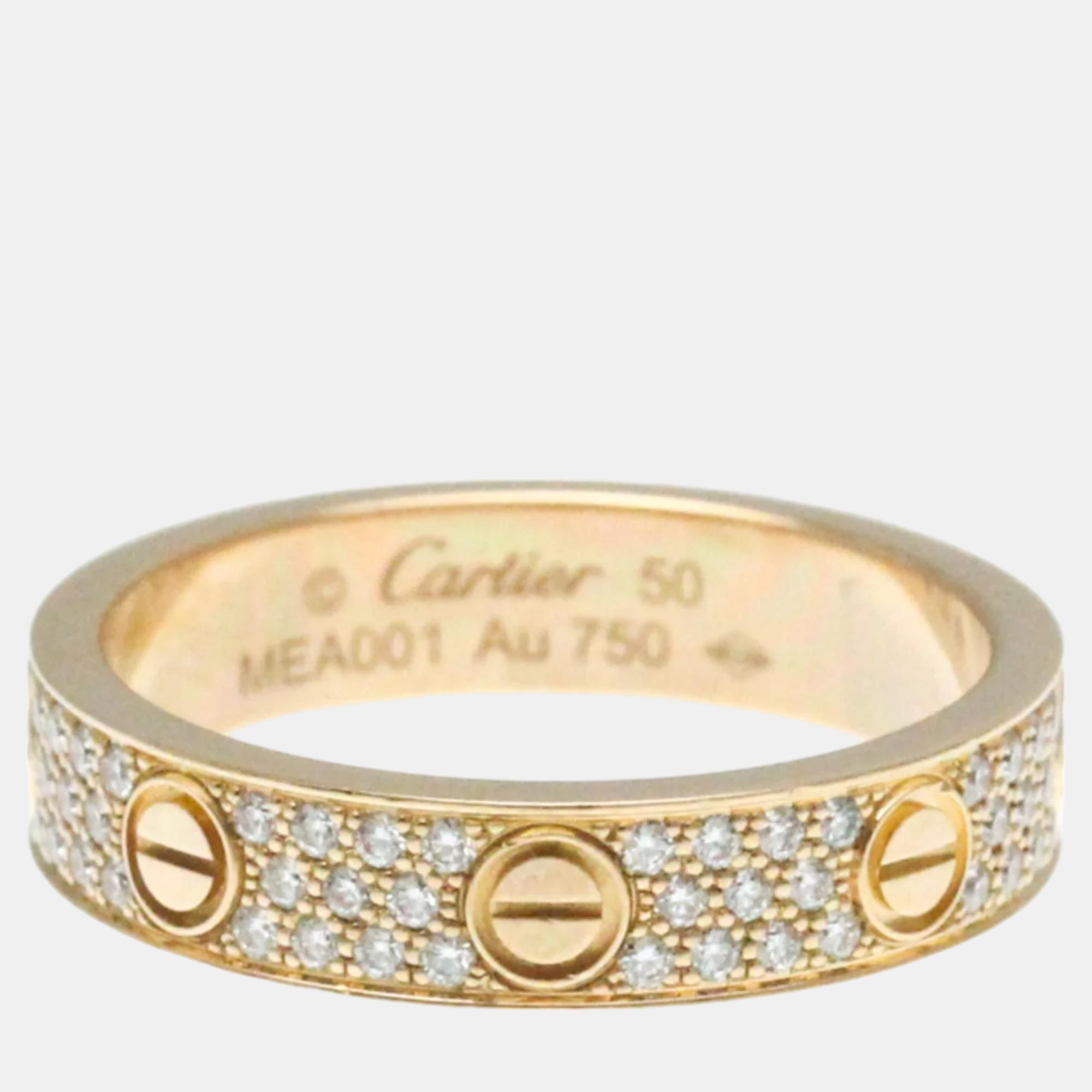 Cartier 18k rose gold and diamond paved love wedding band ring eu 50