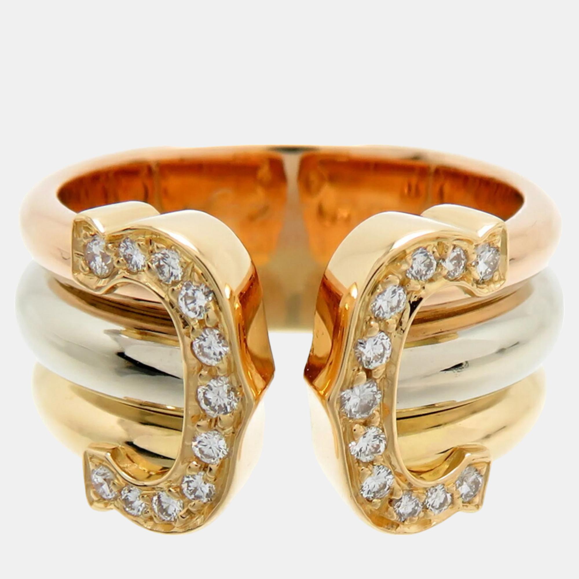 Cartier 18K Rose, Yellow, White Gold and Diamond C De Cartier Ring EU 50
Cartier 18K Rose, Yellow, White Gold and Diamond C De Cartier Ring EU 50
