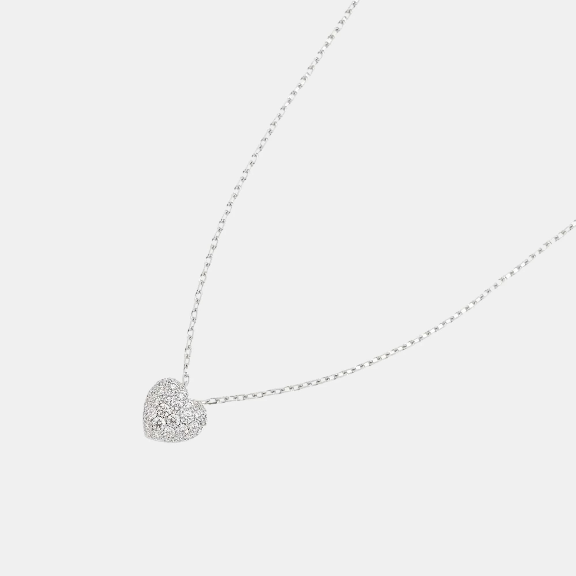 Cartier 18k white gold and diamond c de cartier heart pendant necklace