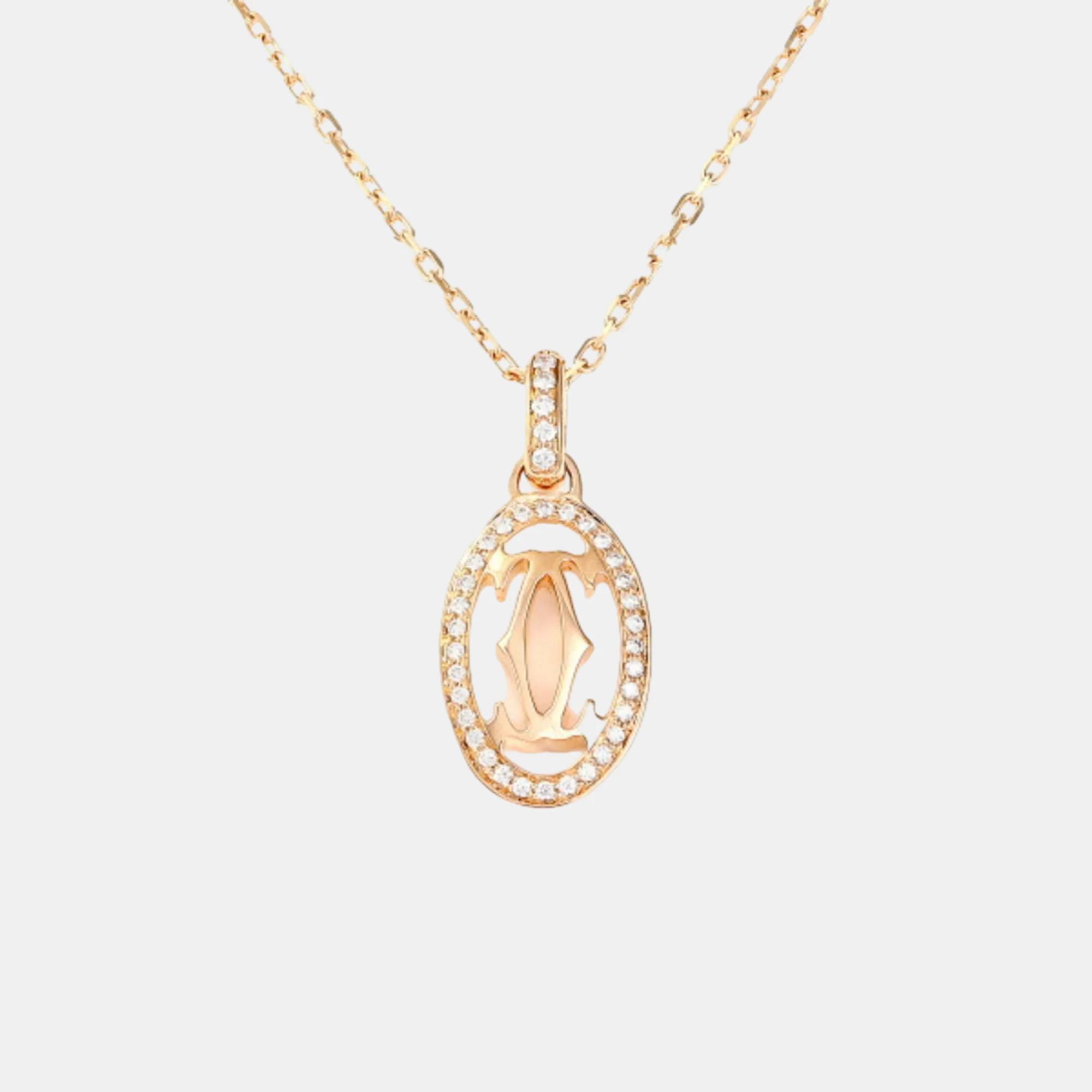 Cartier 18k rose gold and diamond double c de cartier pendant necklace