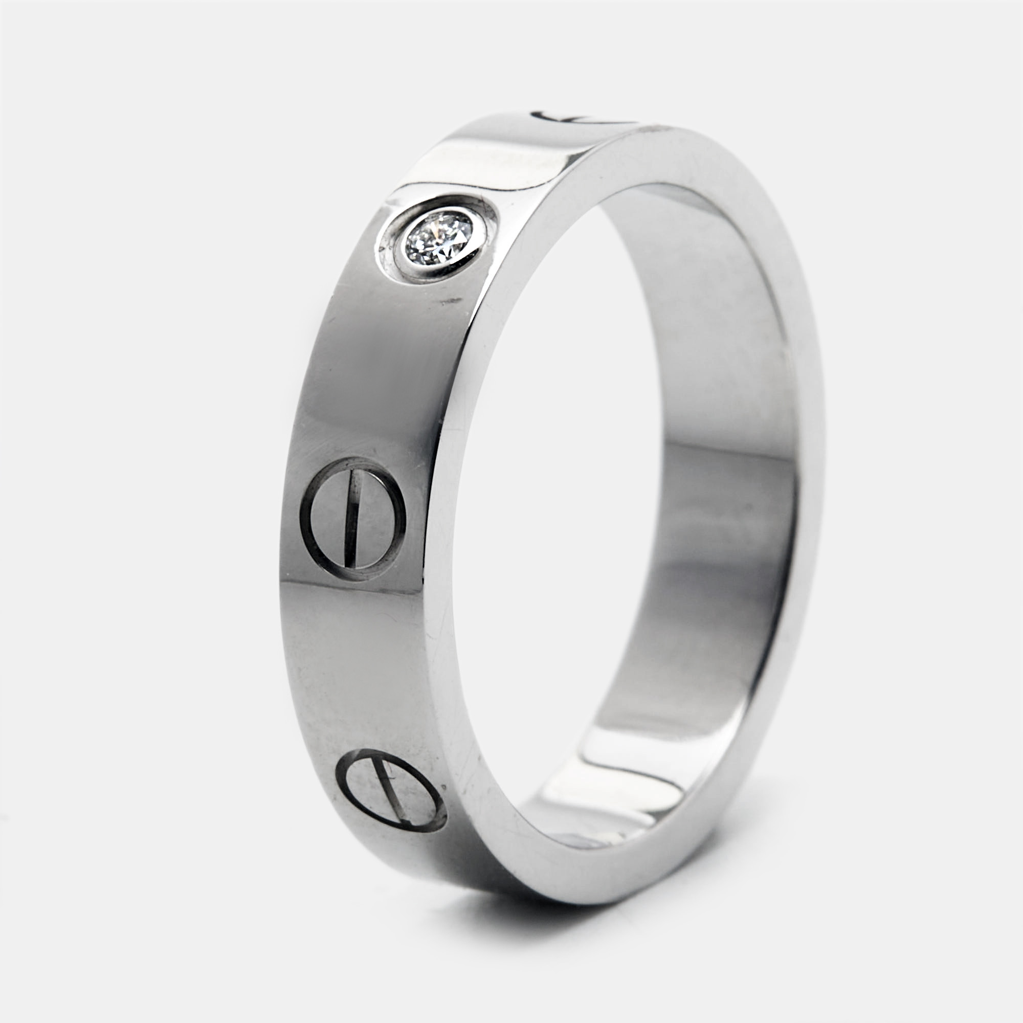 Cartier love 1 diamond 18k white gold narrow wedding band ring size 49