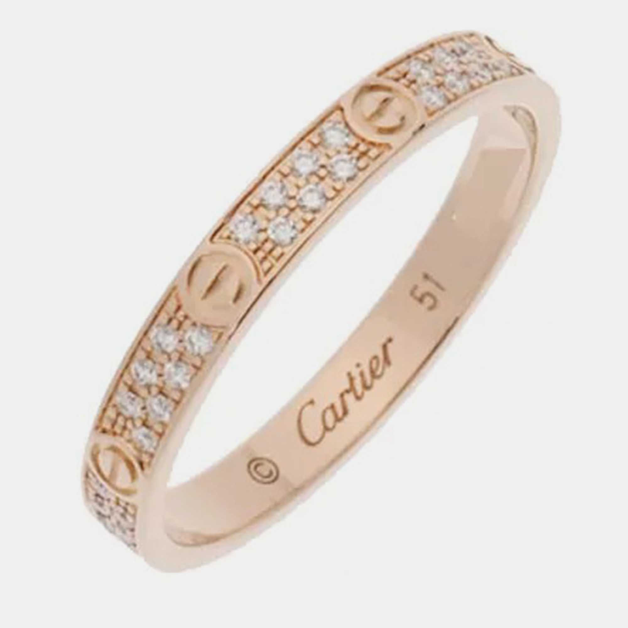 Cartier 18k rose gold diamond love mini ring size 51
