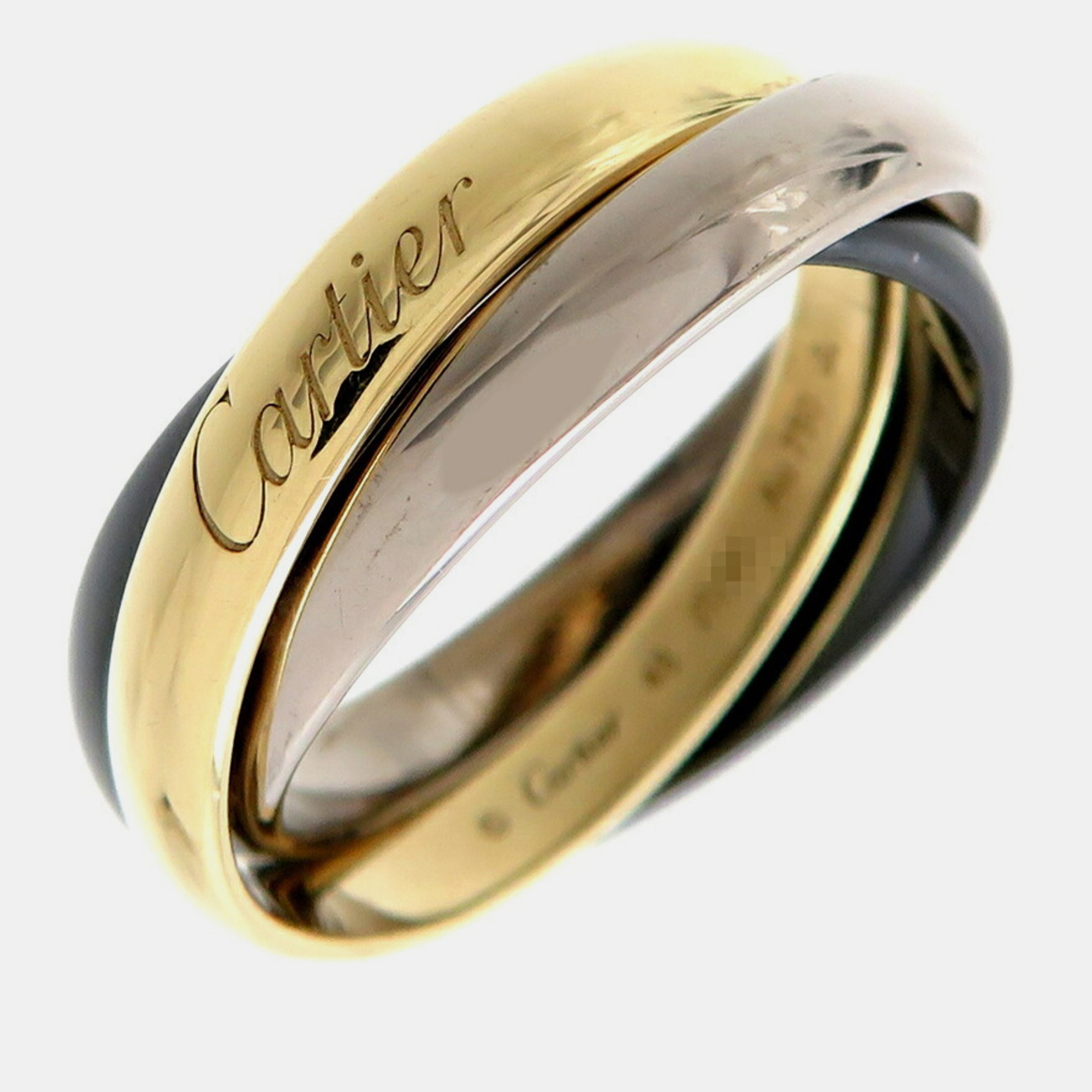Cartier 18k yellow gold and ceramic trinity band ring eu 48