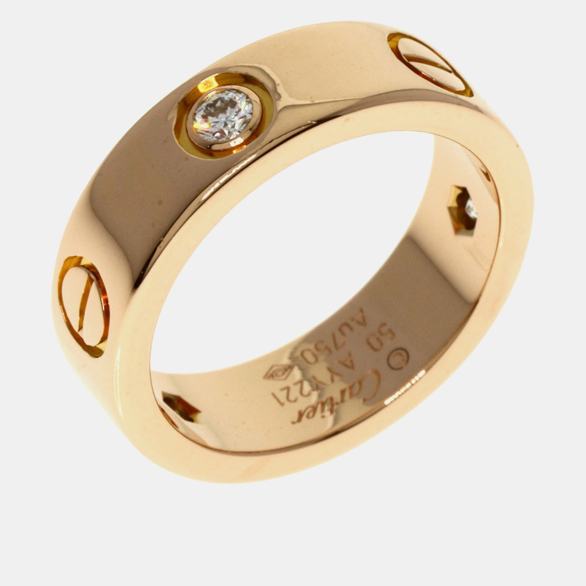 Cartier 18k rose gold and diamond love band ring eu 50