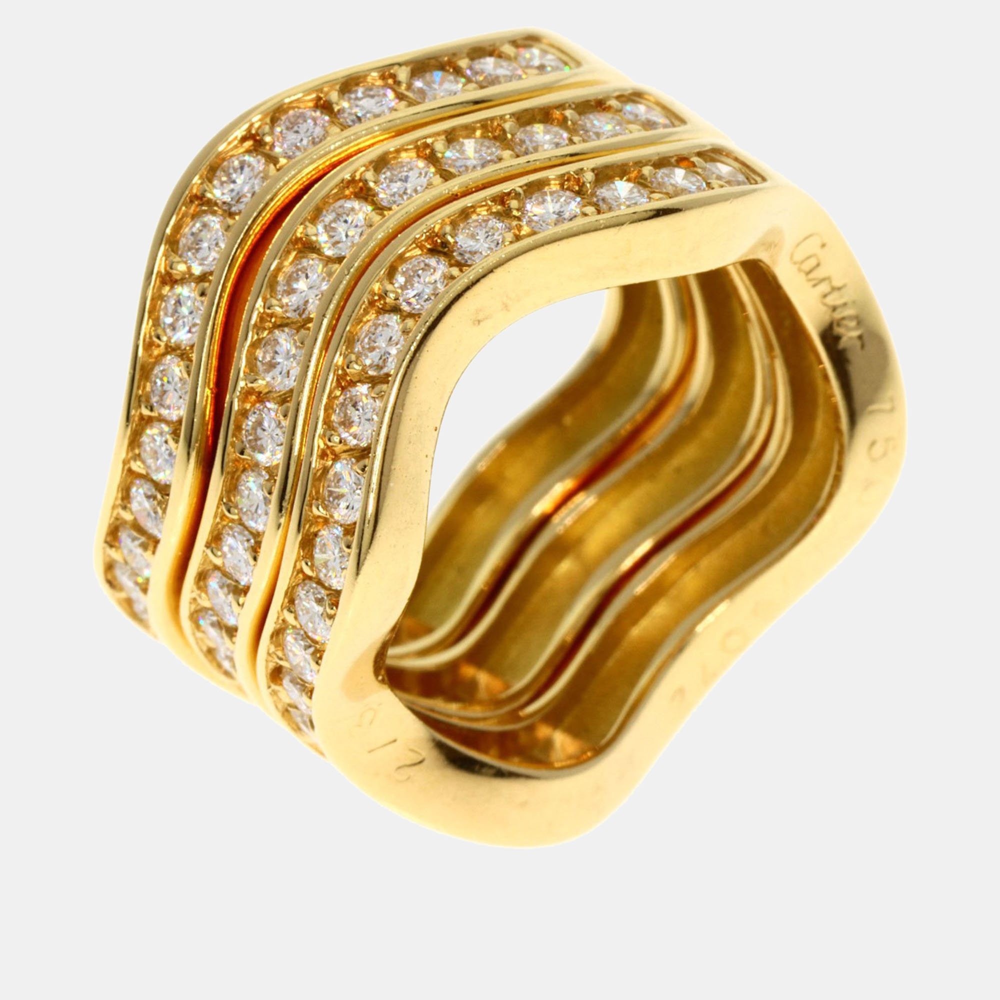 Cartier 18k yellow gold and diamond neptune stacking band ring eu 48