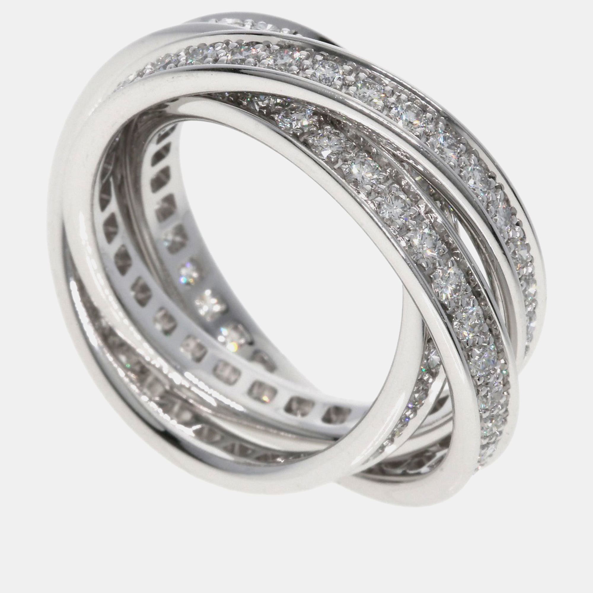 Cartier 18k white gold and diamond trinity band ring eu 55