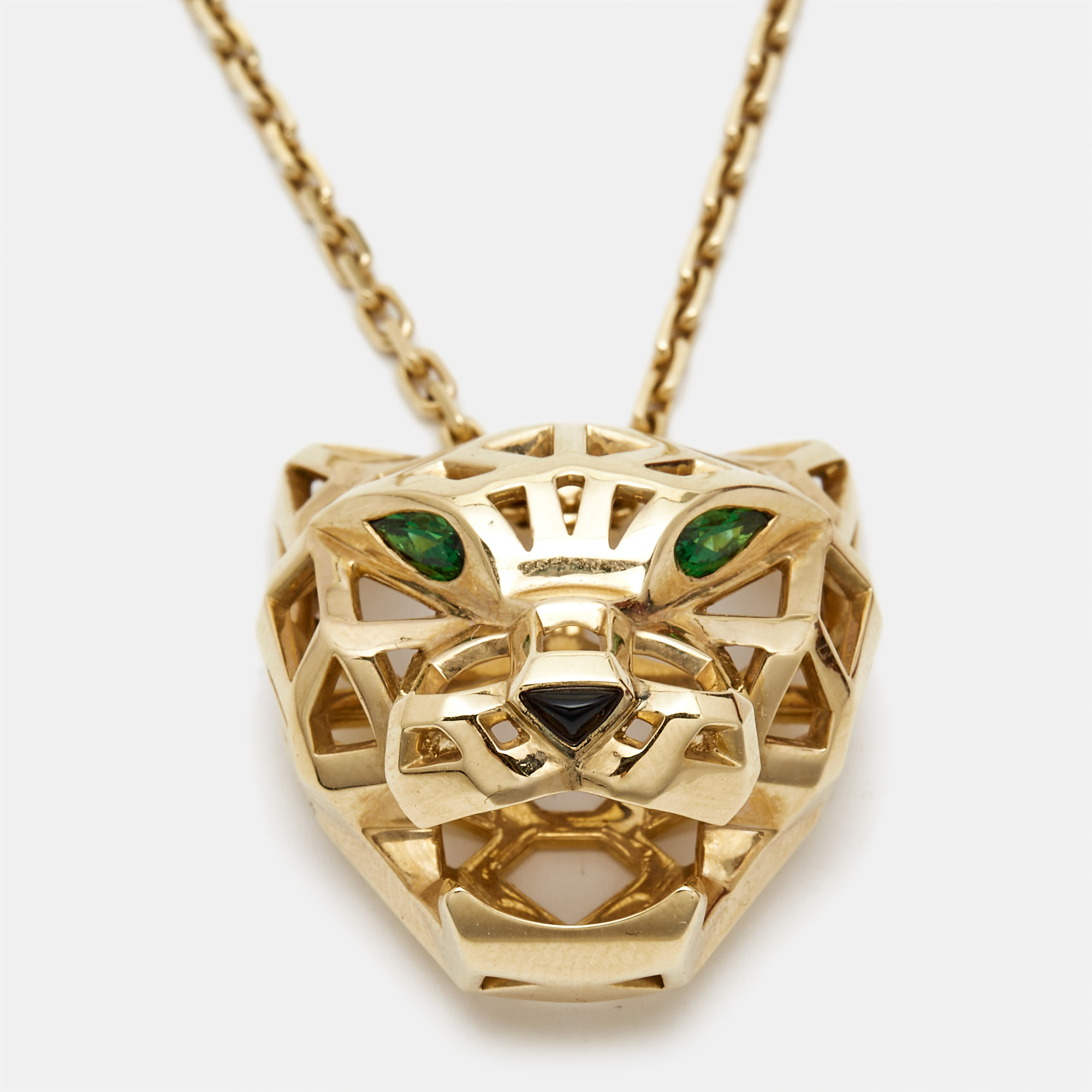Cartier panthere de cartier tsavorite garnet onyx 18k yellow gold necklace
