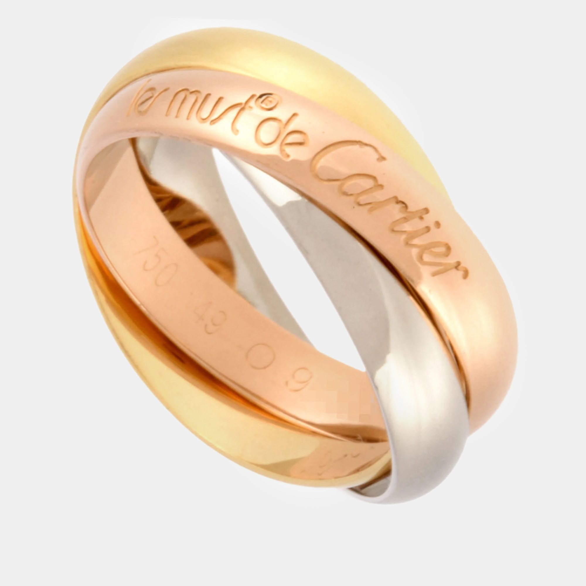 Cartier 18k yellow, rose, white gold trinity band ring eu 49