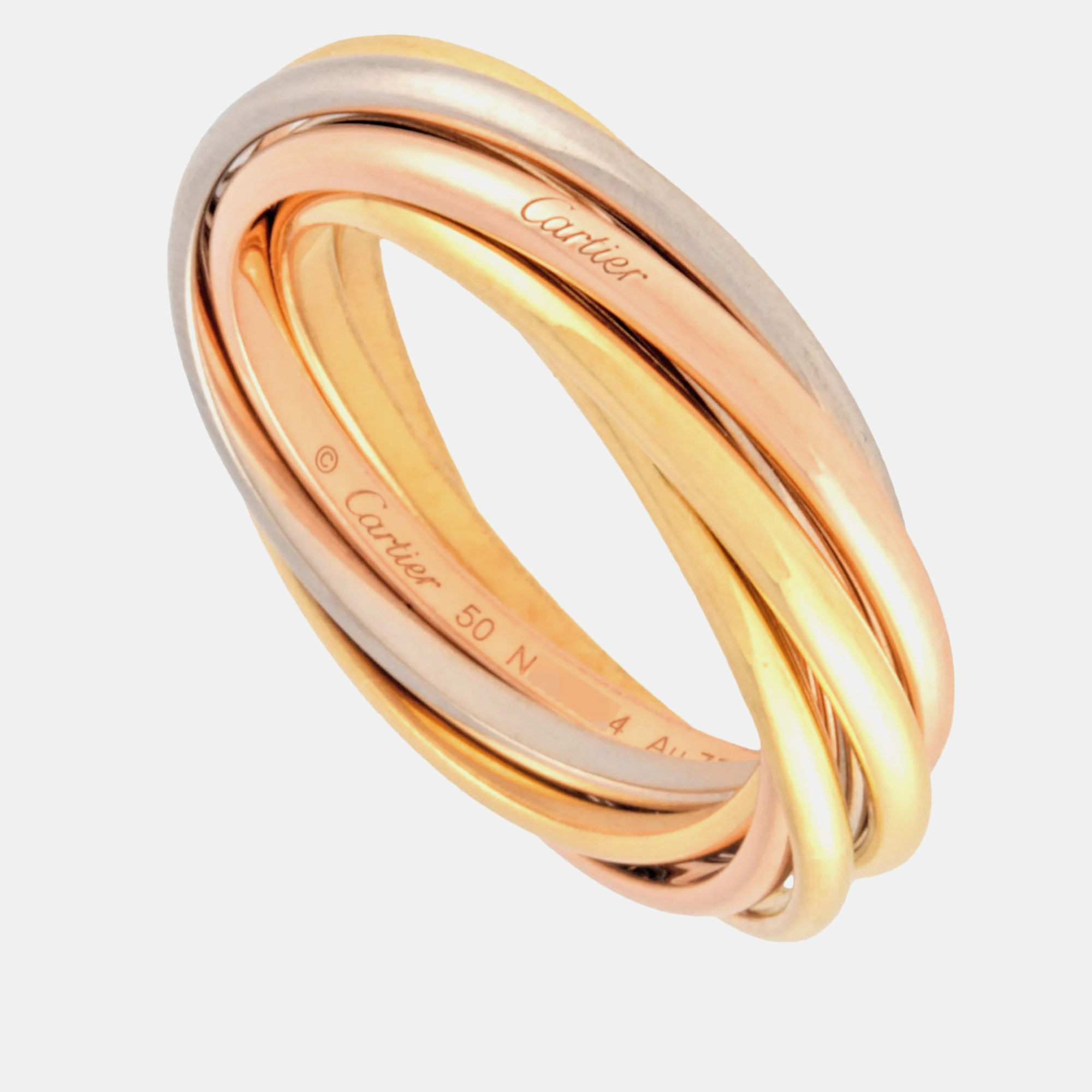 Cartier 18k yellow, rose, white gold 7-band trinity band ring eu 50