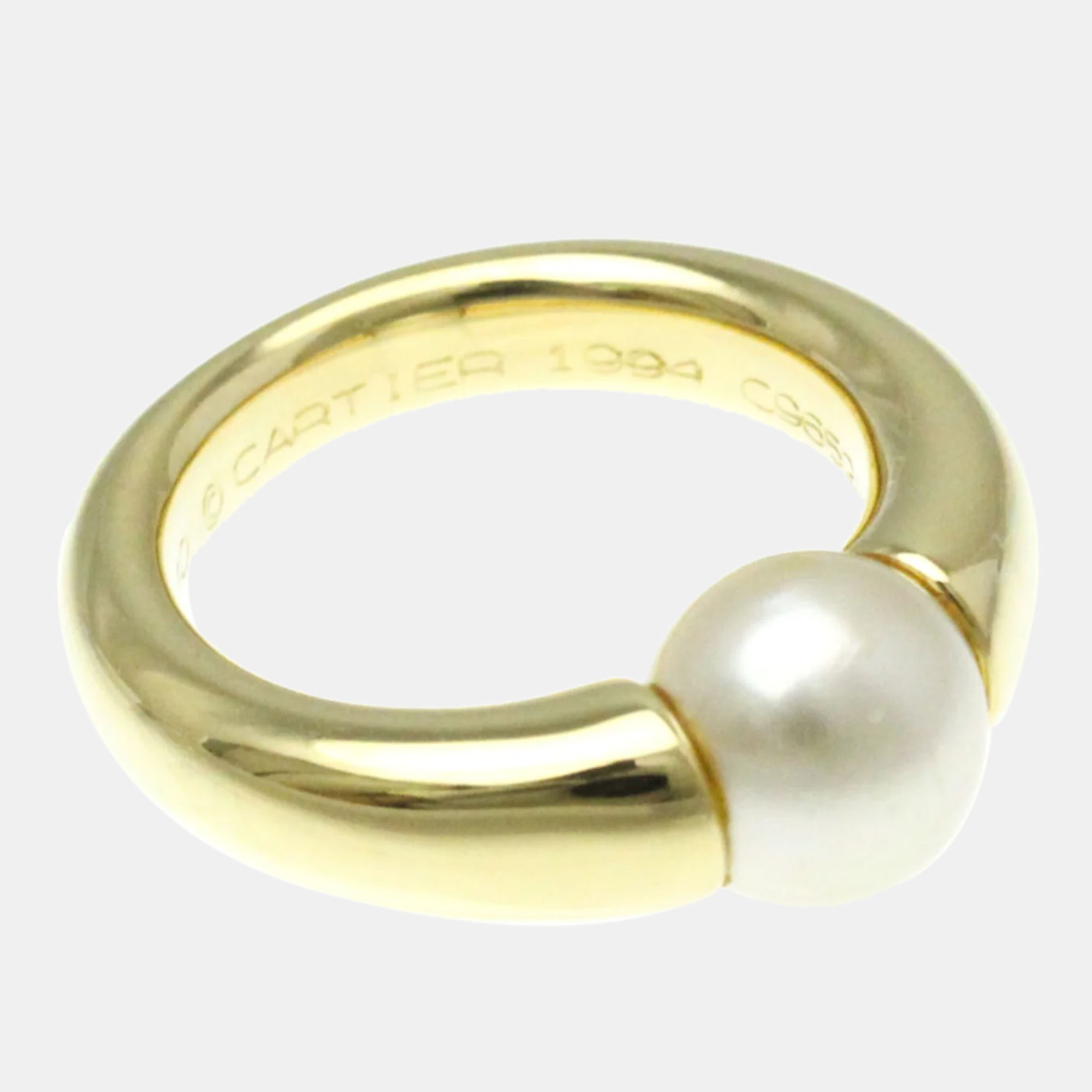 Cartier 18K Yellow Gold And Pearl Band Ring EU 50