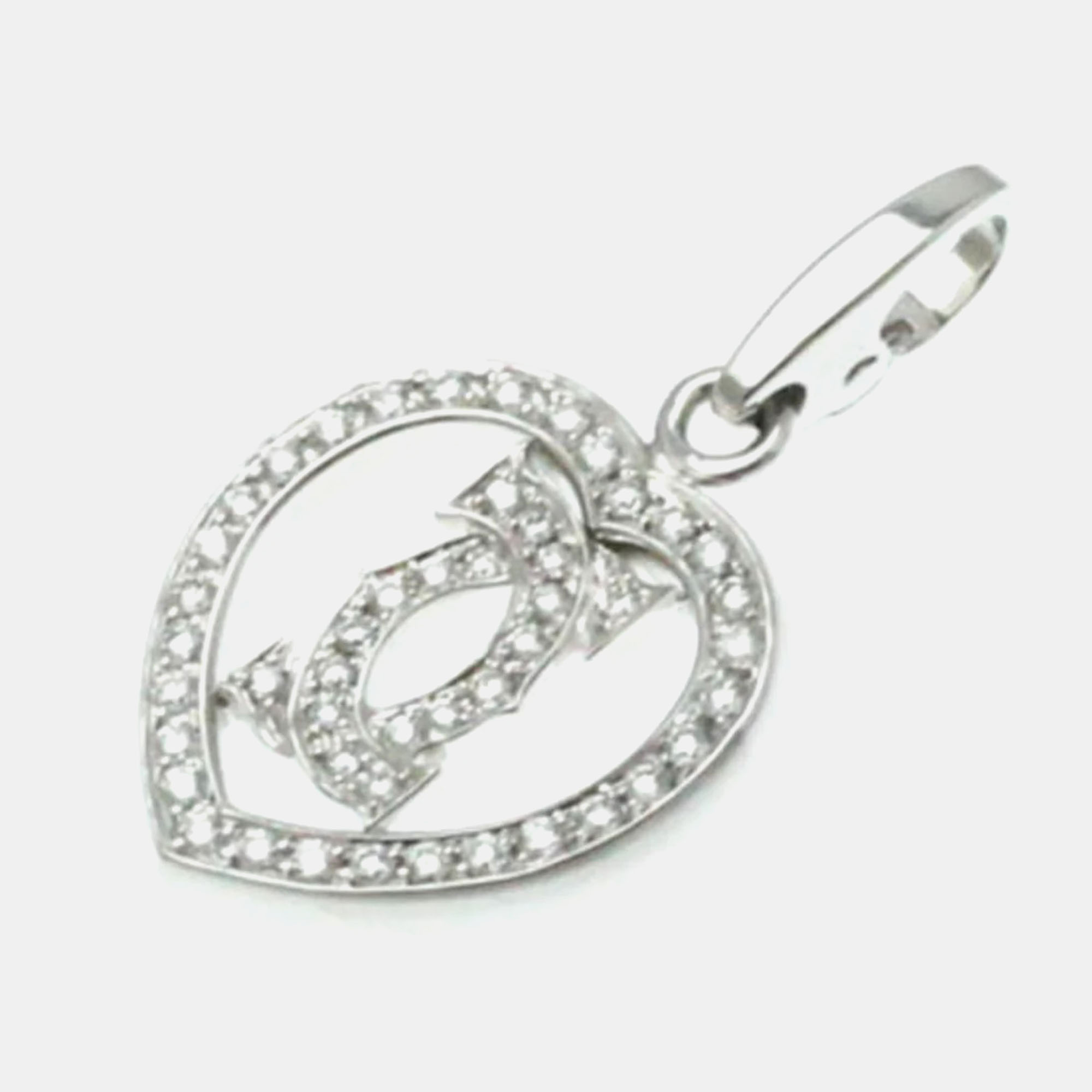 Cartier 18k white gold and diamond double c heart charm