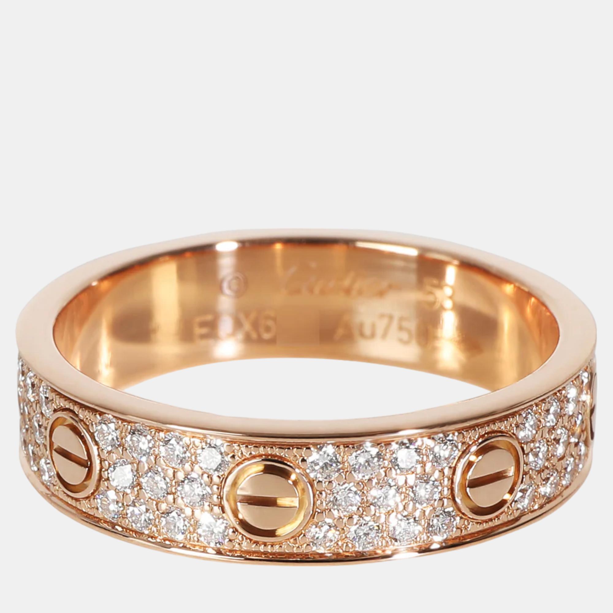 Cartier rose gold diamond paved love wedding band ring